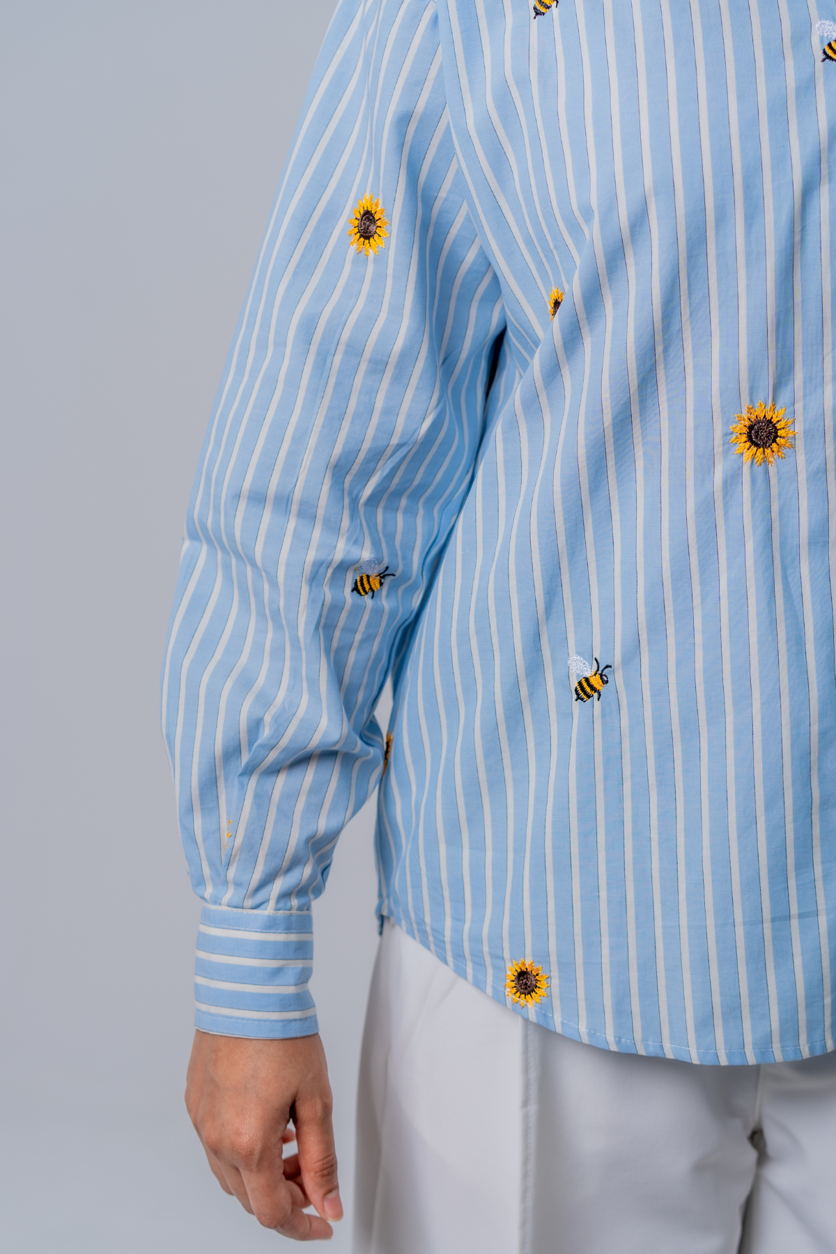 The Bumblebee & Sunflower Embroidered Striped Shirt