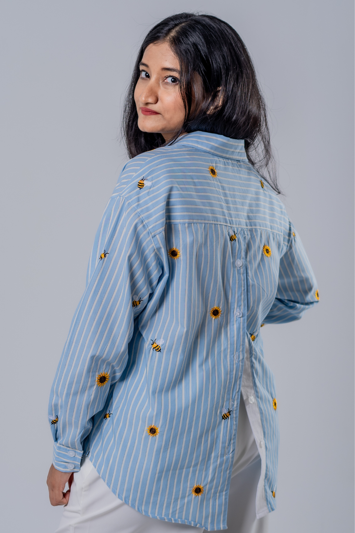 The Bumblebee & Sunflower Embroidered Striped Shirt