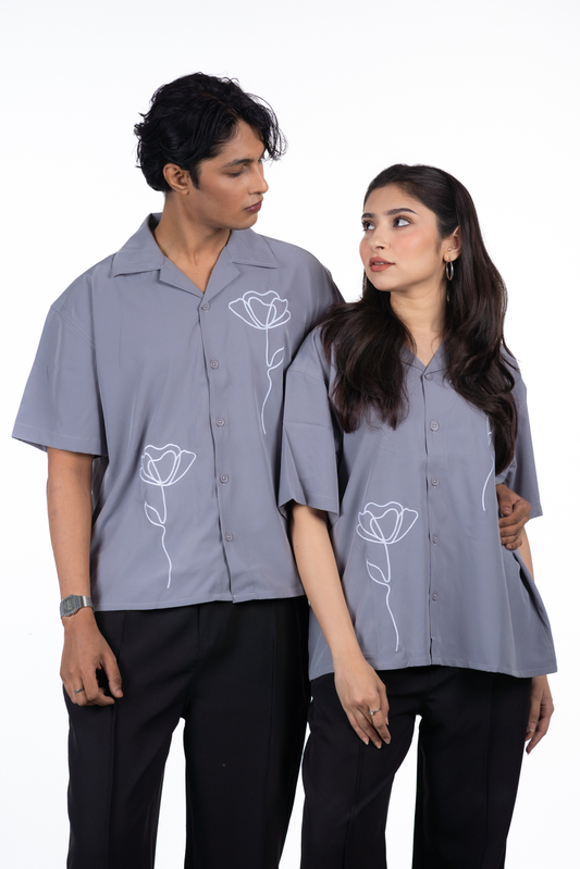 Embroidery Cuban Shirts — Grey