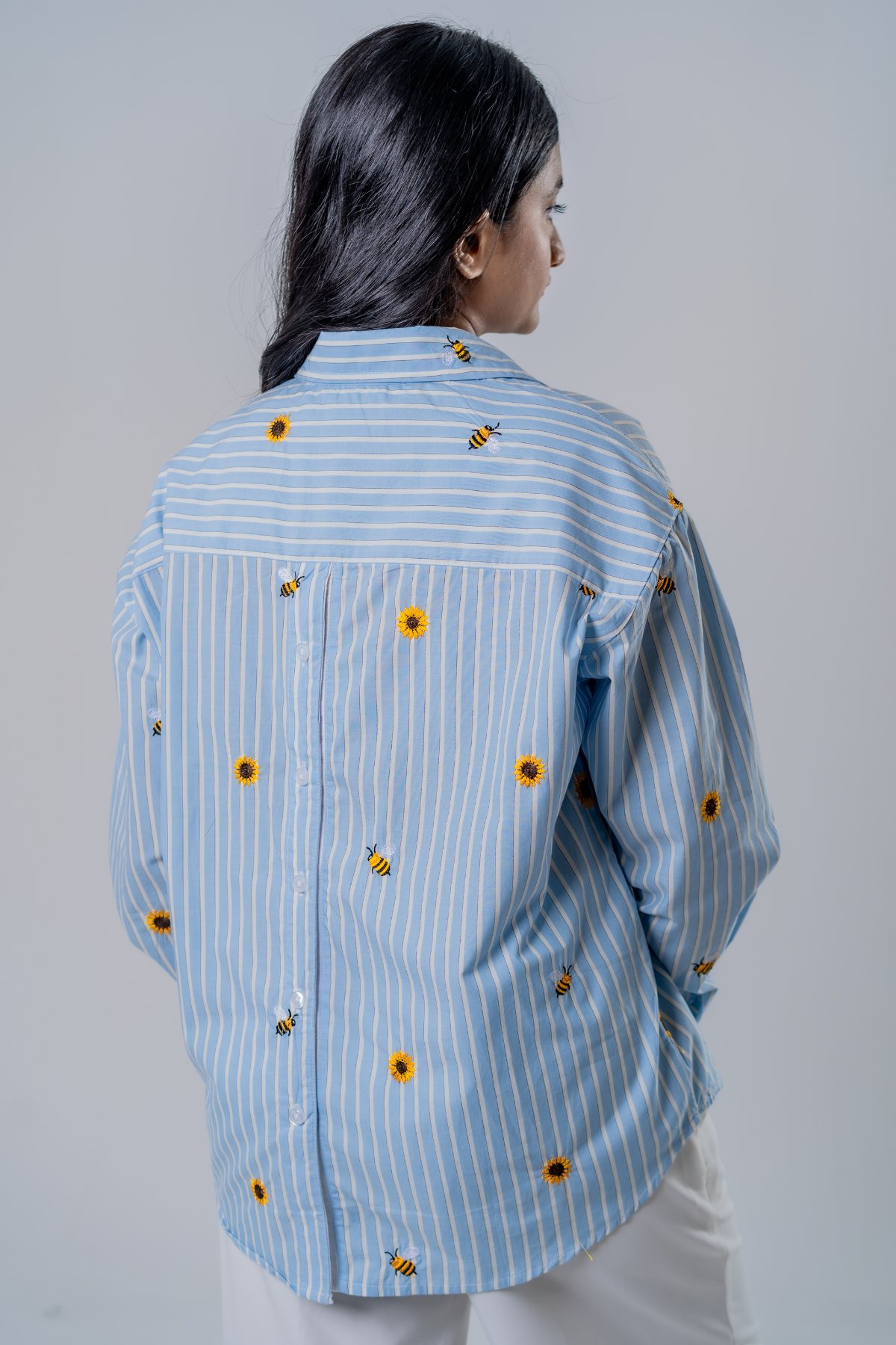 The Bumblebee & Sunflower Embroidered Striped Shirt