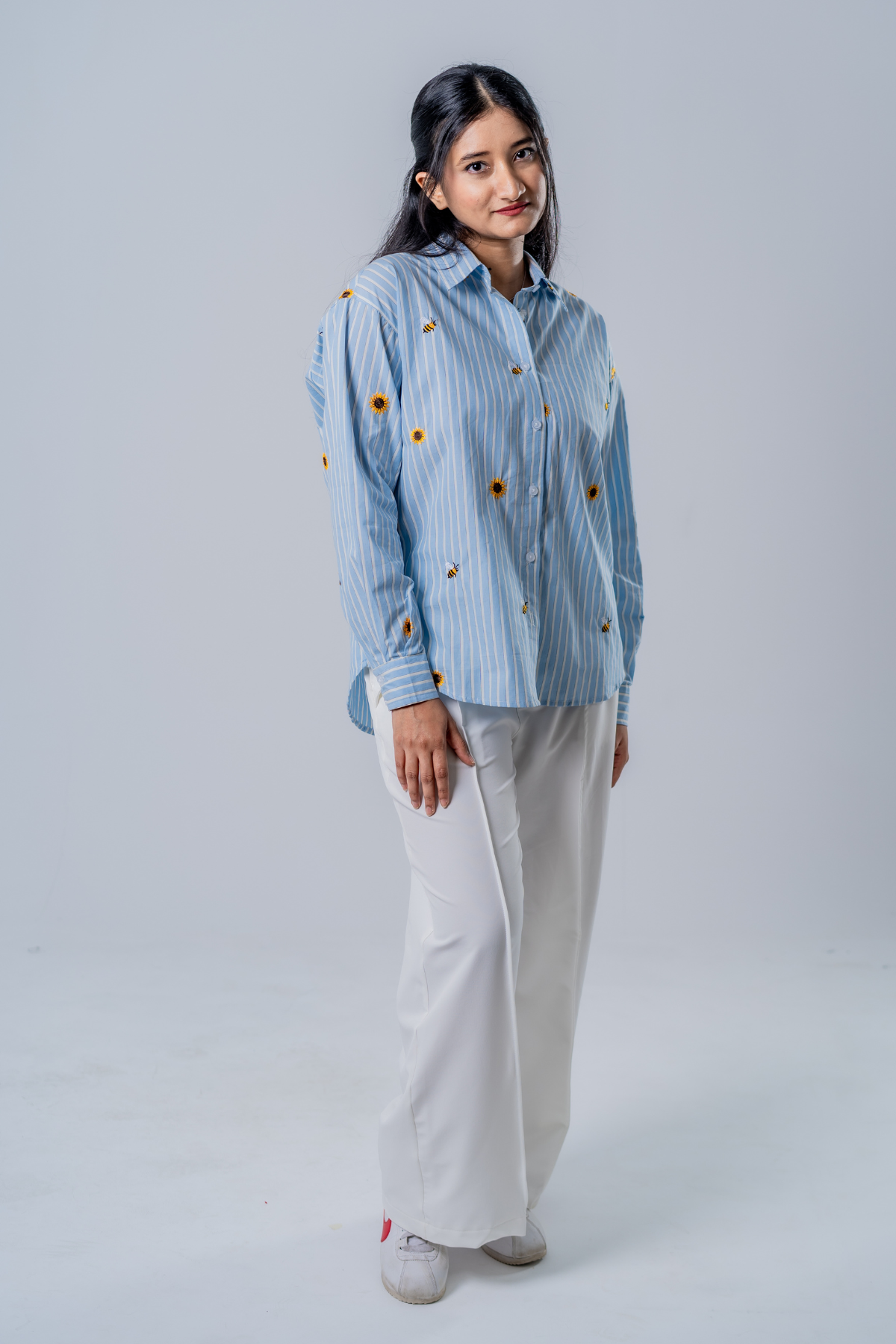 The Bumblebee & Sunflower Embroidered Striped Shirt