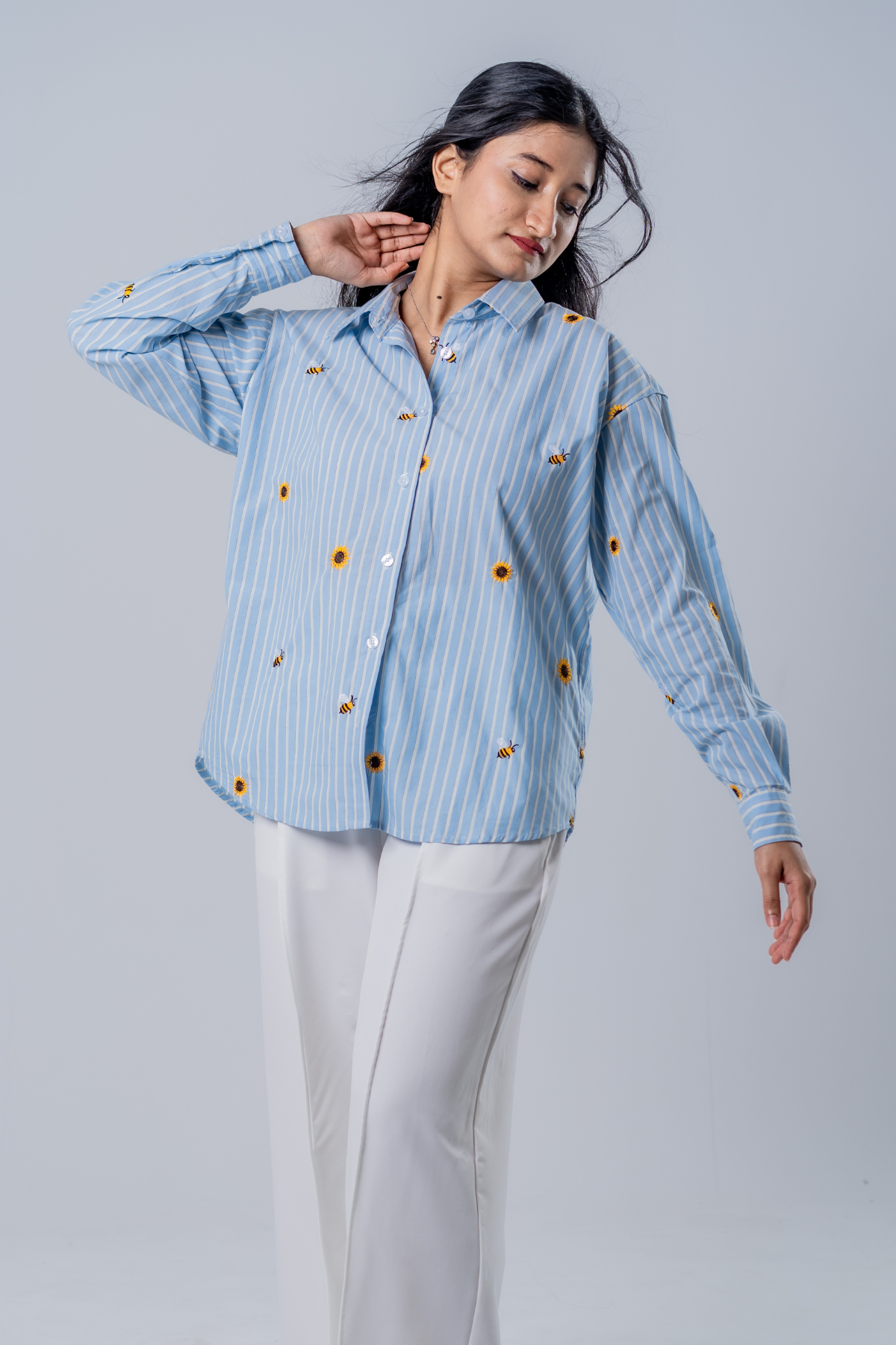 The Bumblebee & Sunflower Embroidered Striped Shirt