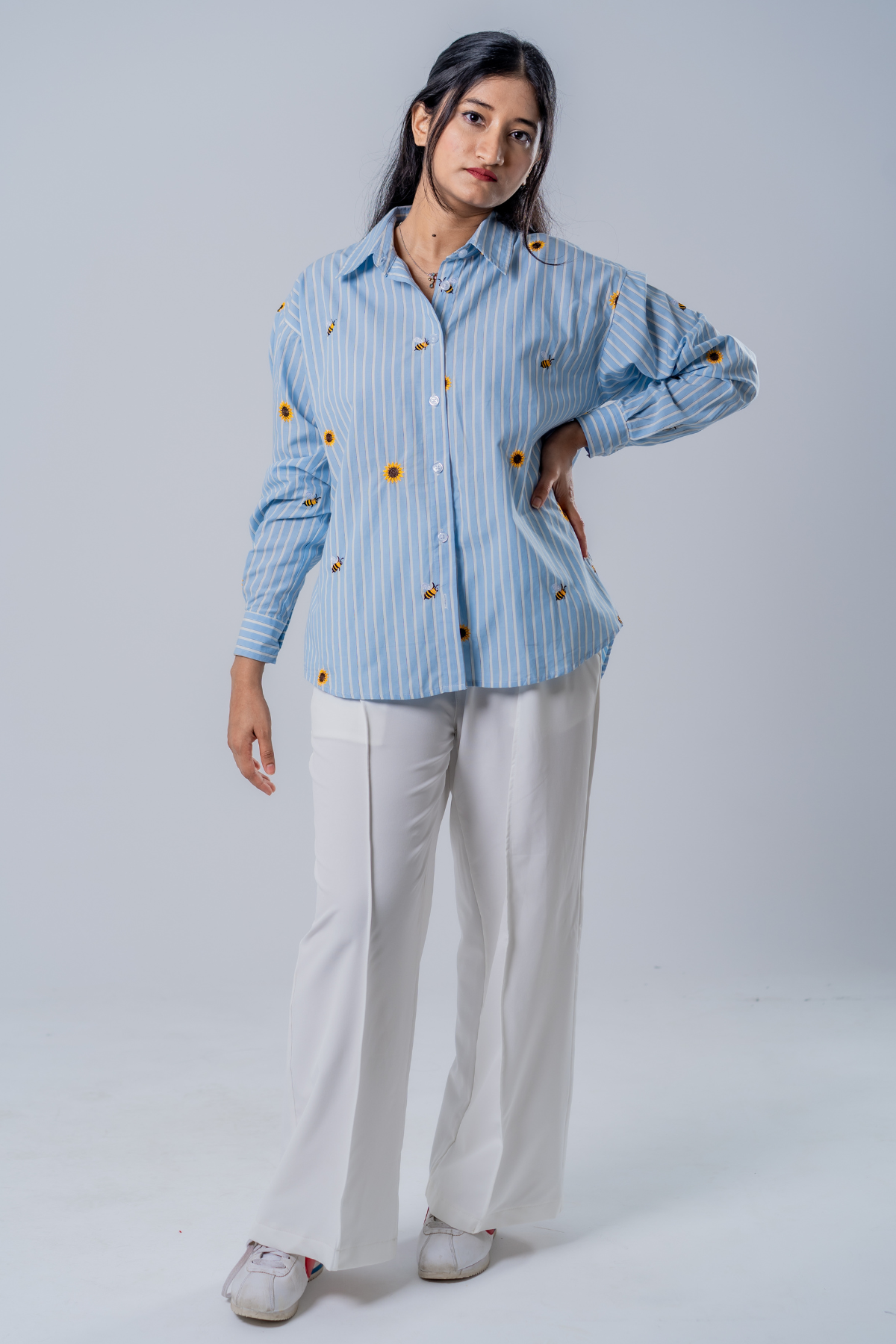The Bumblebee & Sunflower Embroidered Striped Shirt