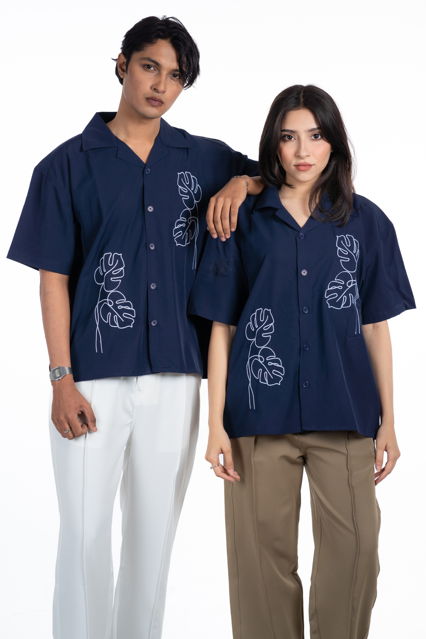 Embroidery Cuban Shirts — Midnight Navy