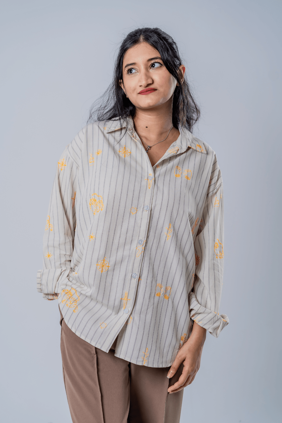 Mad Koffee The Cartographer Embroidered Striped Shirt