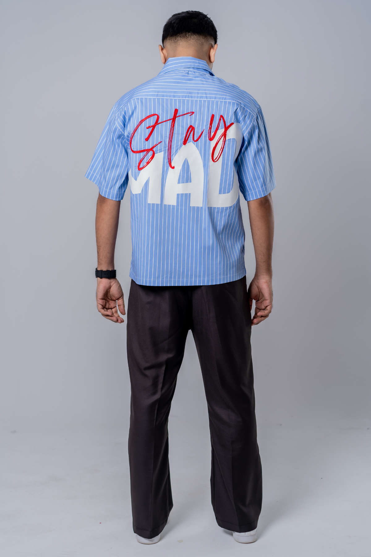 Embroidery Blue Stripe Shirt – Stay Mad