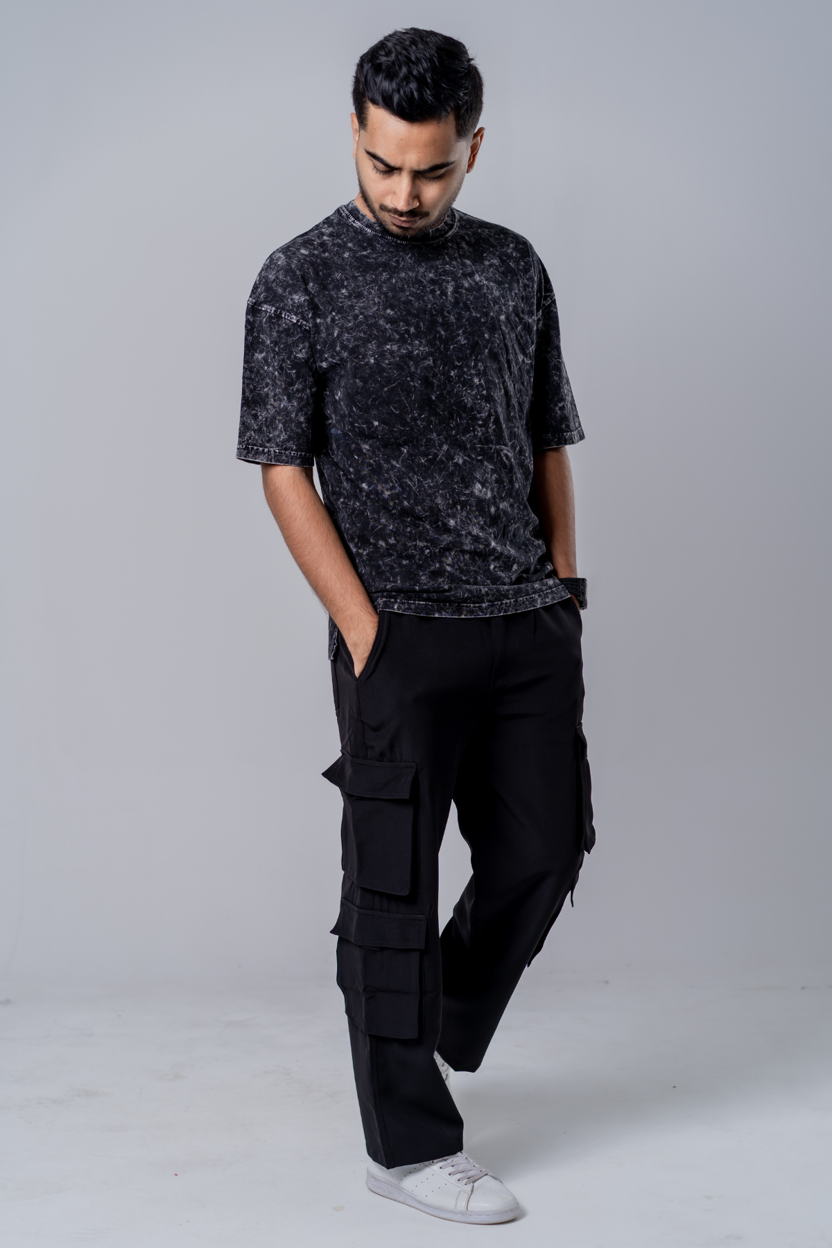Faded-Acid Oversized Tee - Black