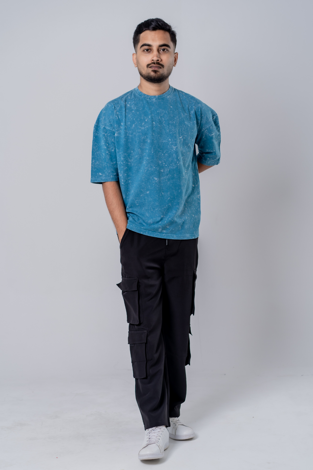 Faded-Acid Oversized Tee - Teal Blue