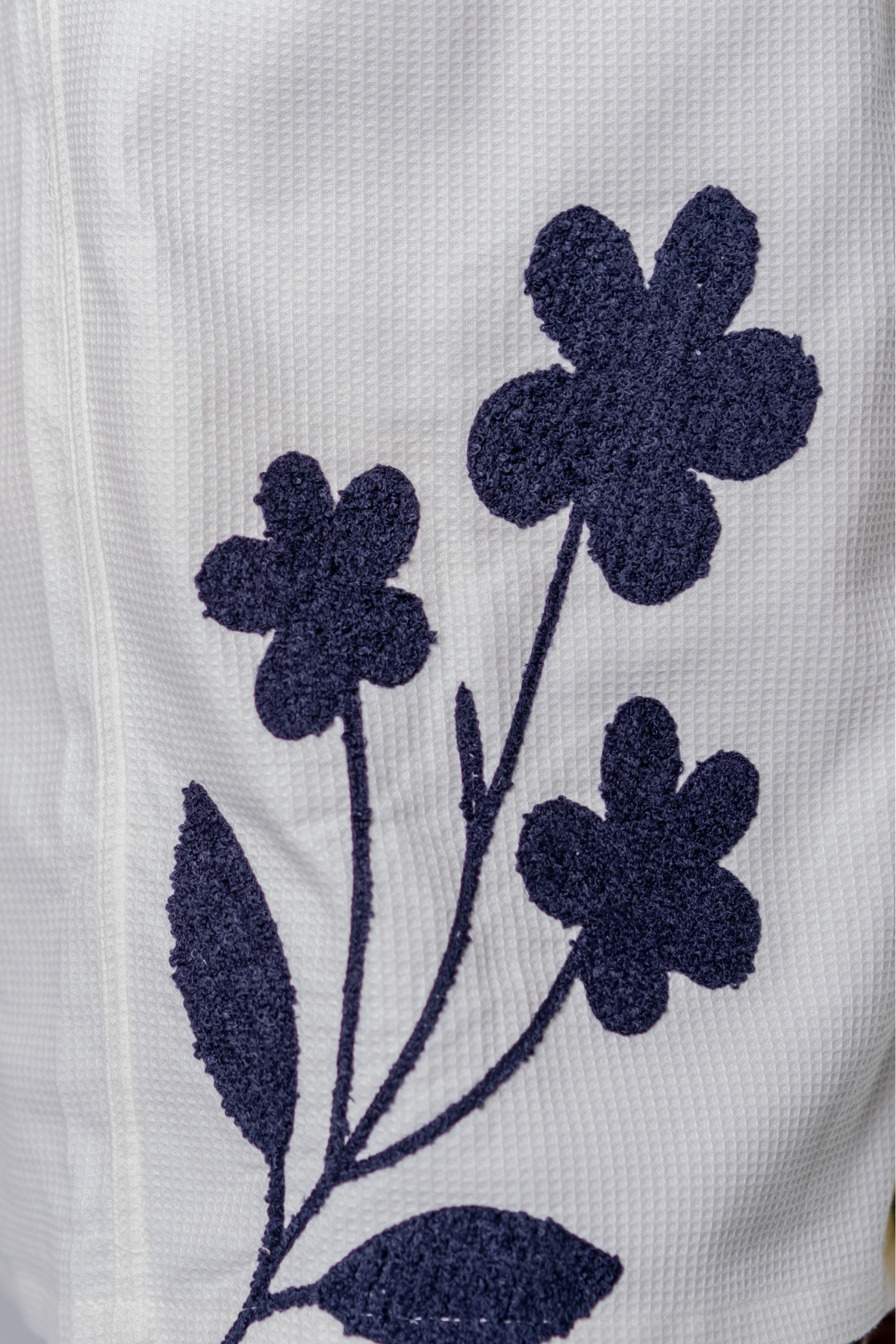 Floral Patch Waffle Shirt- Off White