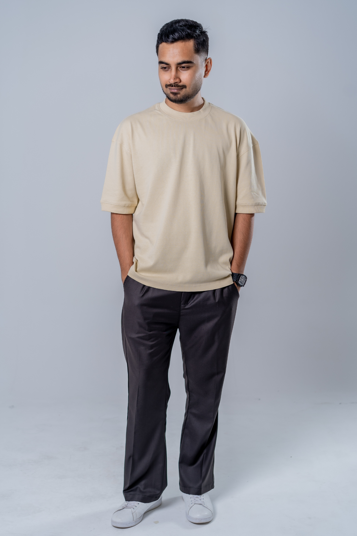 Heavyweight Streetwear Oversized T-shirt - Beige