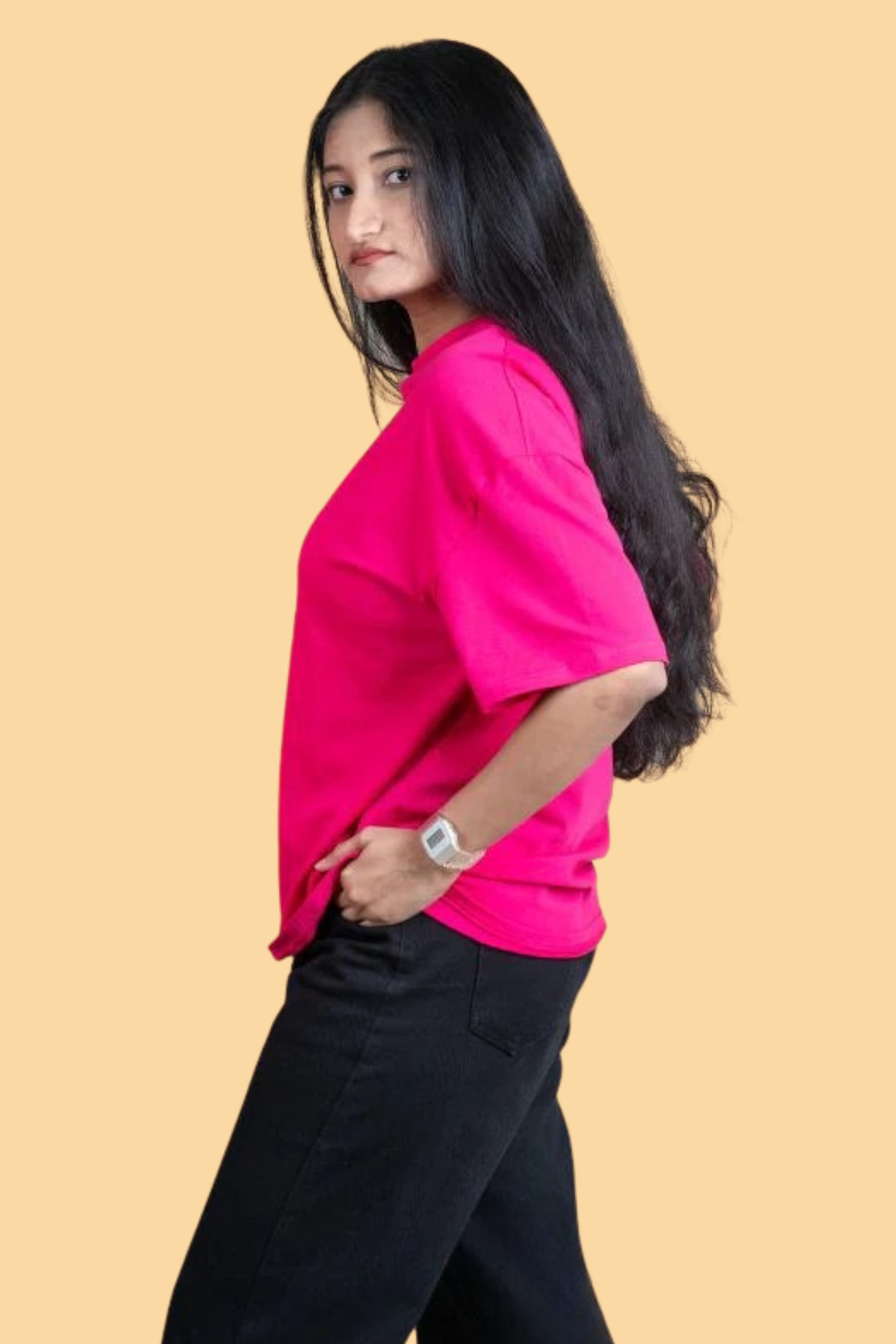 Oversized Drop Shoulder T-Shirt – Onek Hot pink