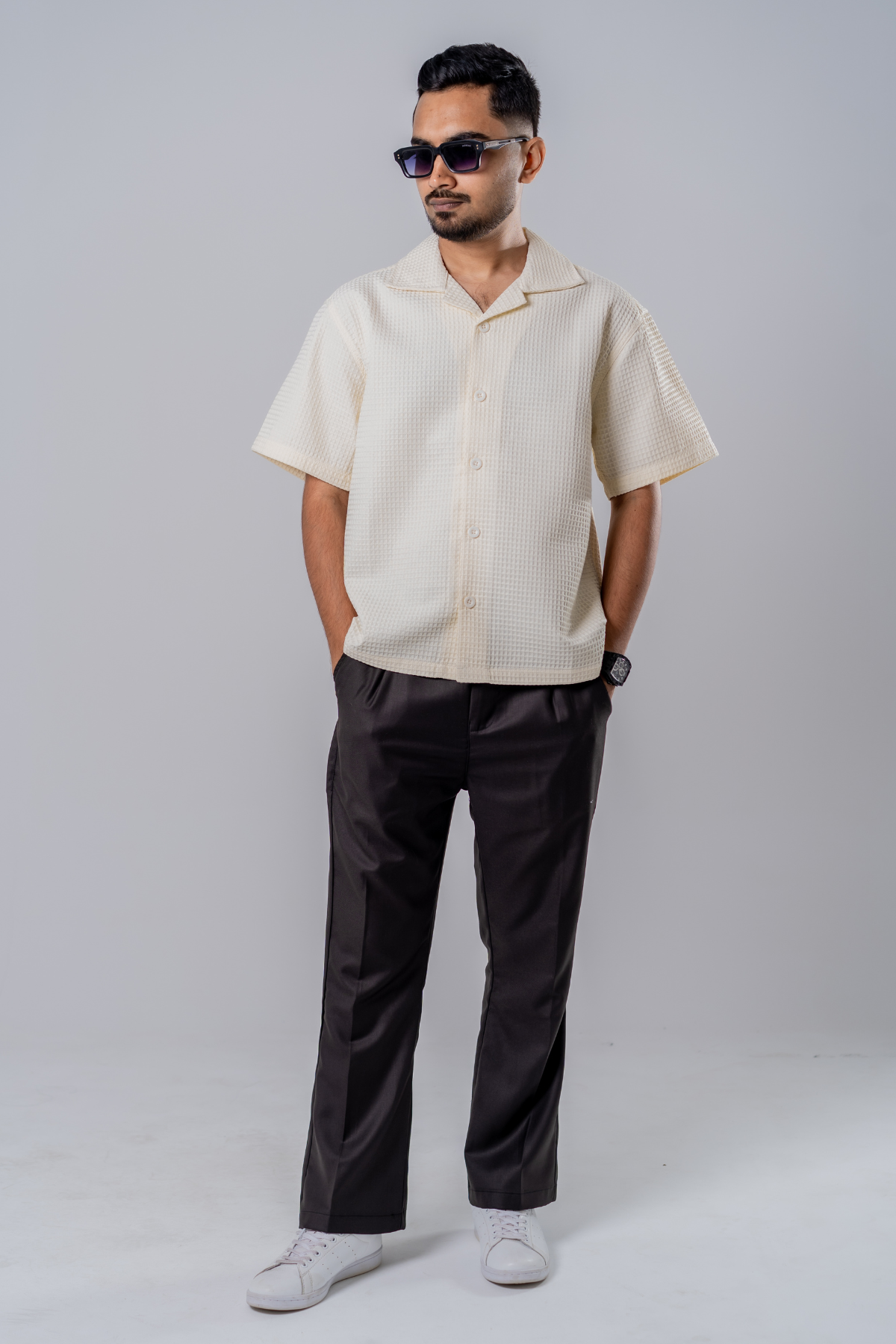 Box Fit Waffle Shirt - Off White