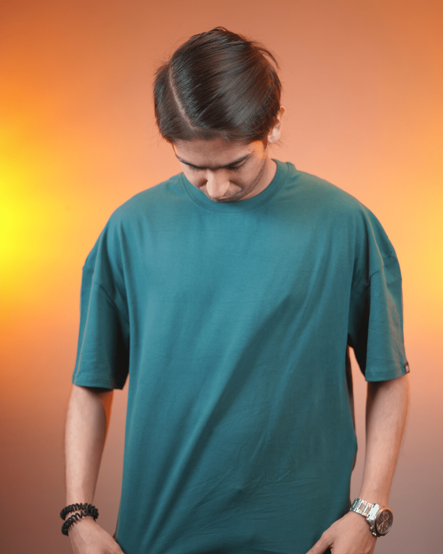 Solid Dark Green Oversized Drop Shoulder T-Shirt for Men | Comfortable Cotton Fabric | Mad Koffee Fashion