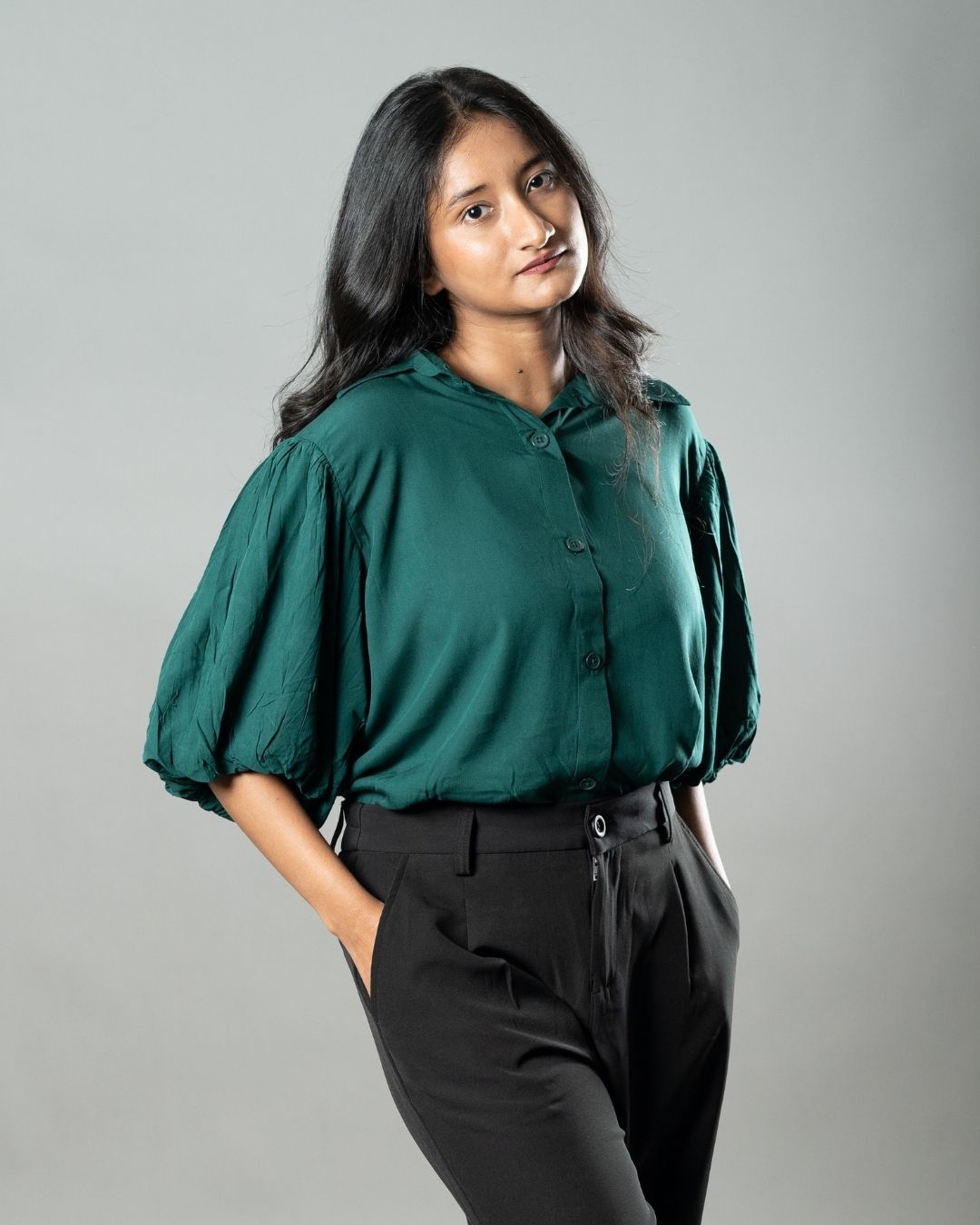 Airy Drapes Shirt Top for Women – Forest