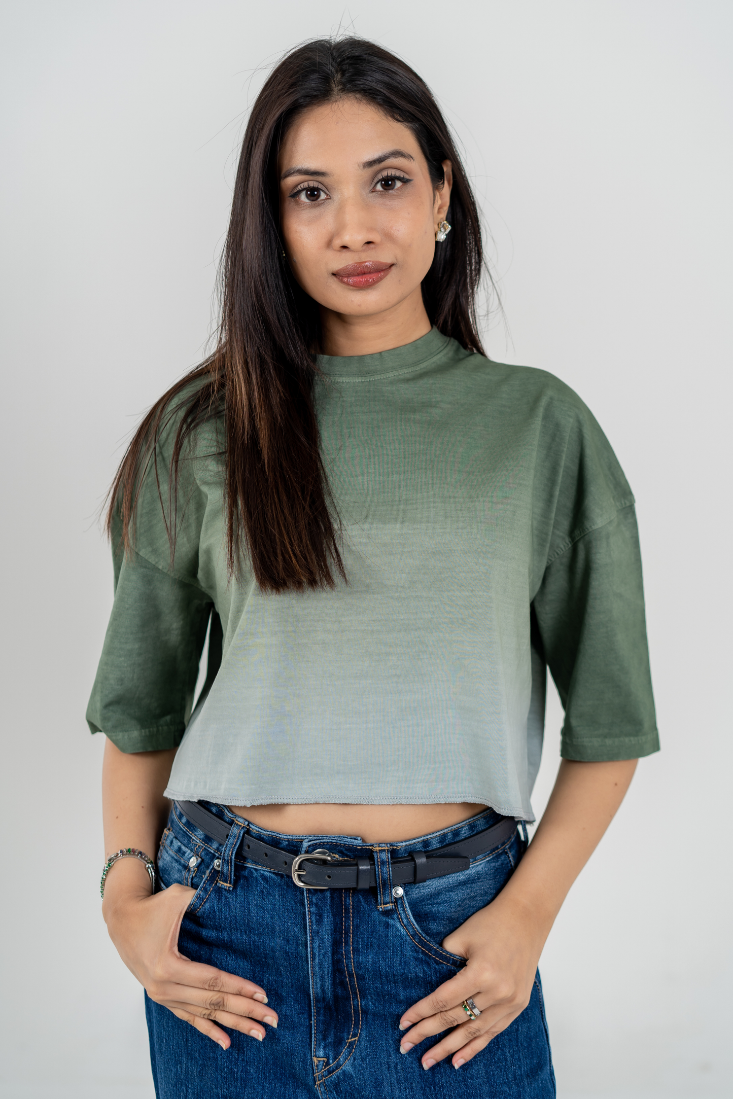 Women’s Short Pour Acid Wash Tee – Matcha Gradient