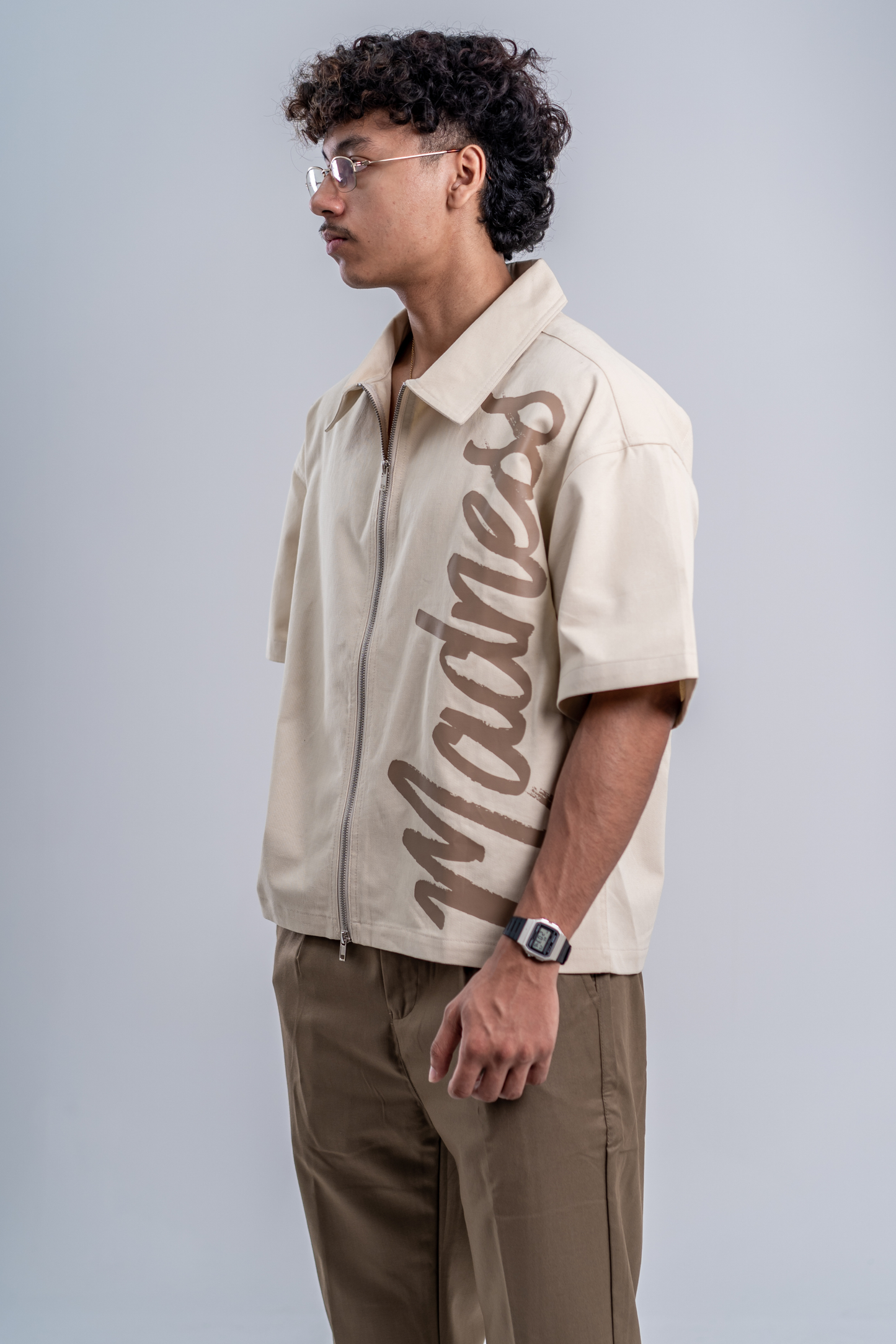 Double-Zip Boxy Shirt - Oatmeal