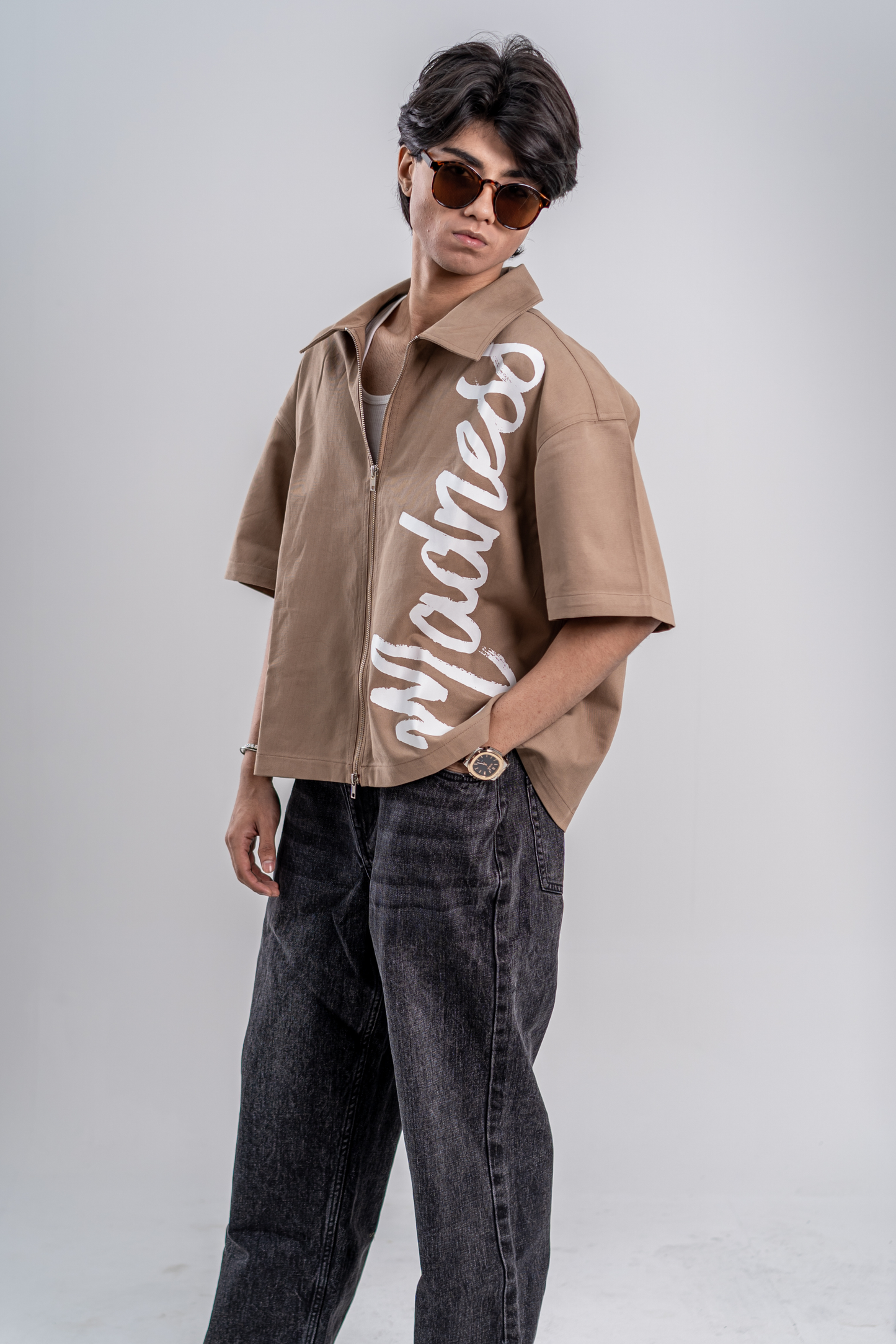 Double-Zip Boxy Shirt - Mocha