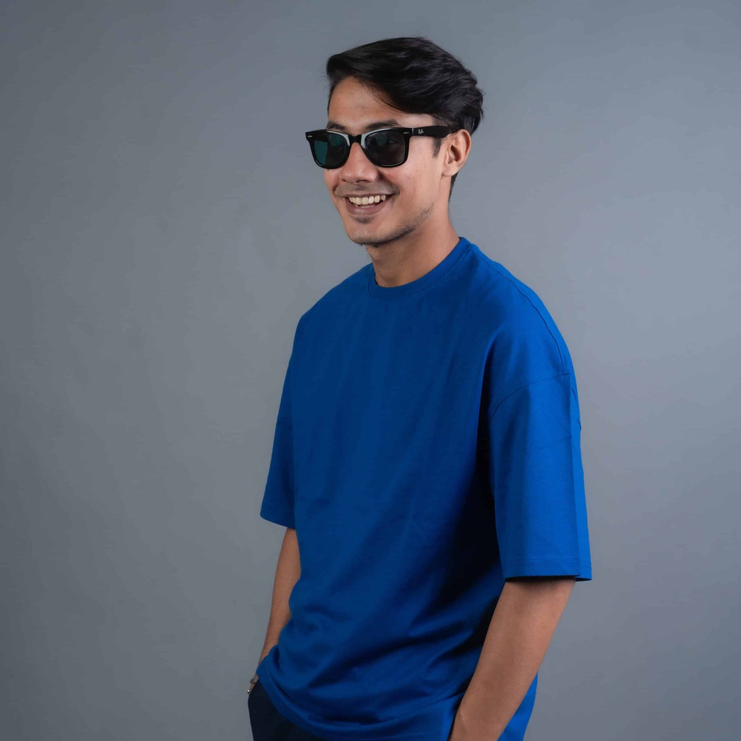 Solid Royal Blue Oversized Drop Shoulder T-Shirt for Men | Comfortable Cotton Fabric | Mad Koffee Fashion