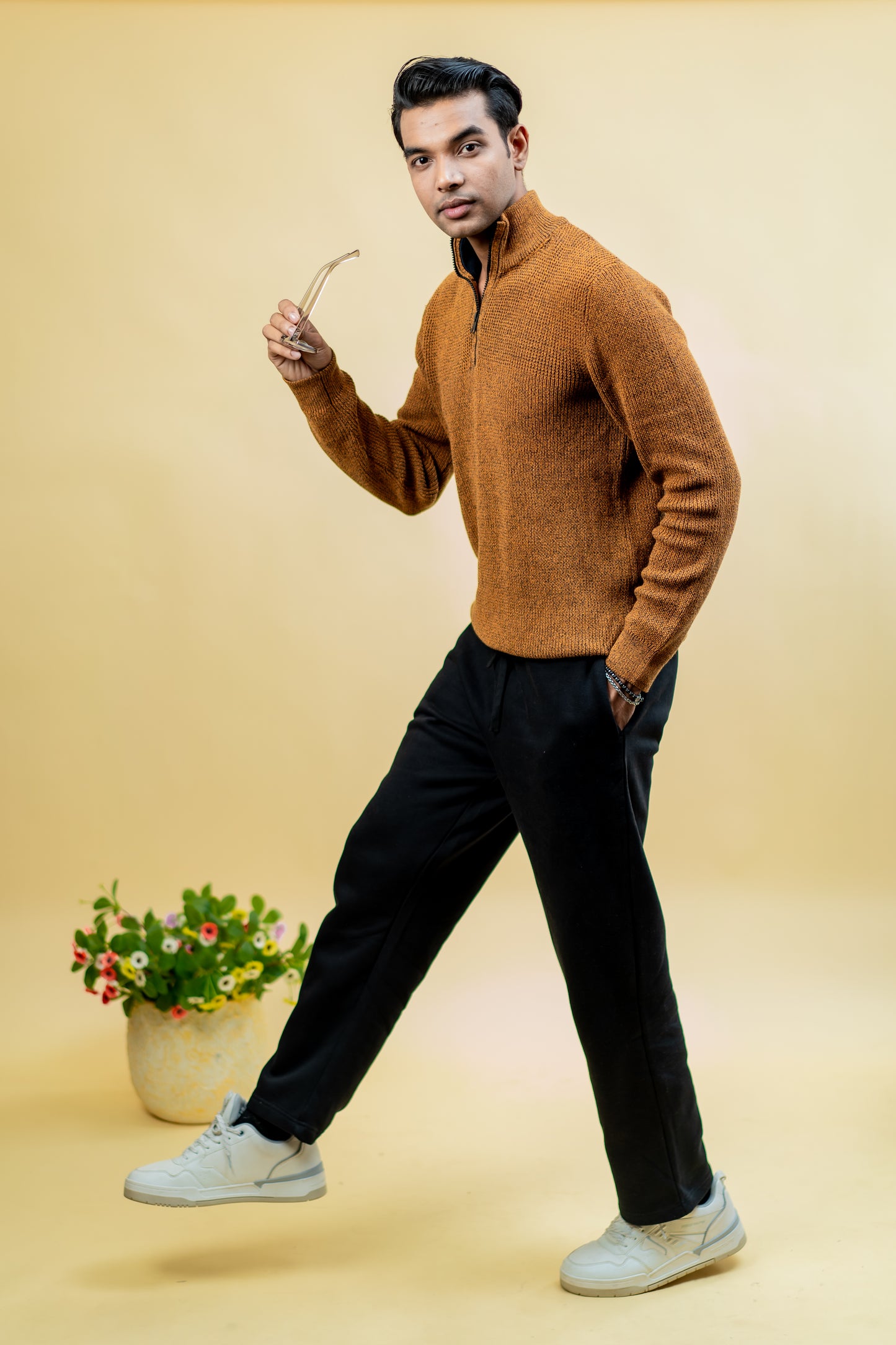 Wool Half Zipper Sweater: Mustard