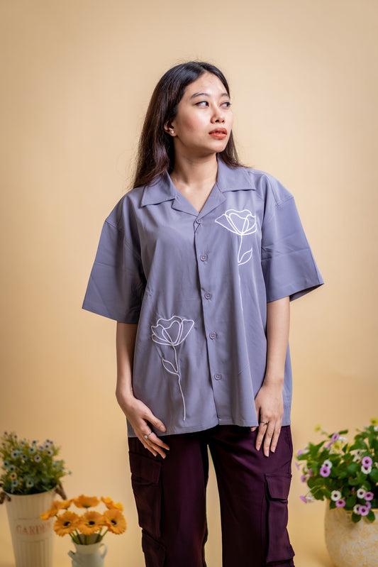 Embroidery Cuban Shirts — Grey