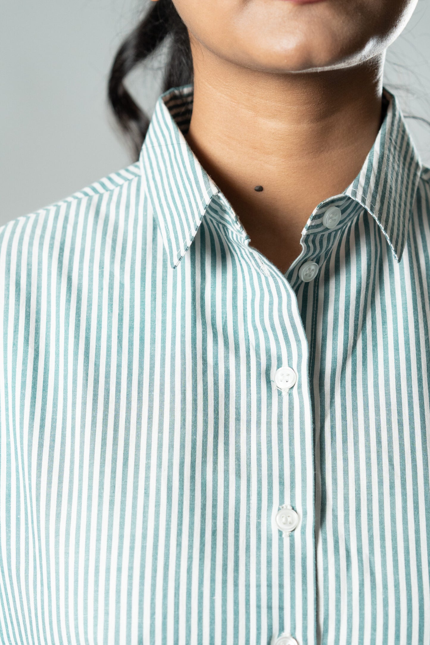 Cropped Oversized Shirts — Mint Green Stripes