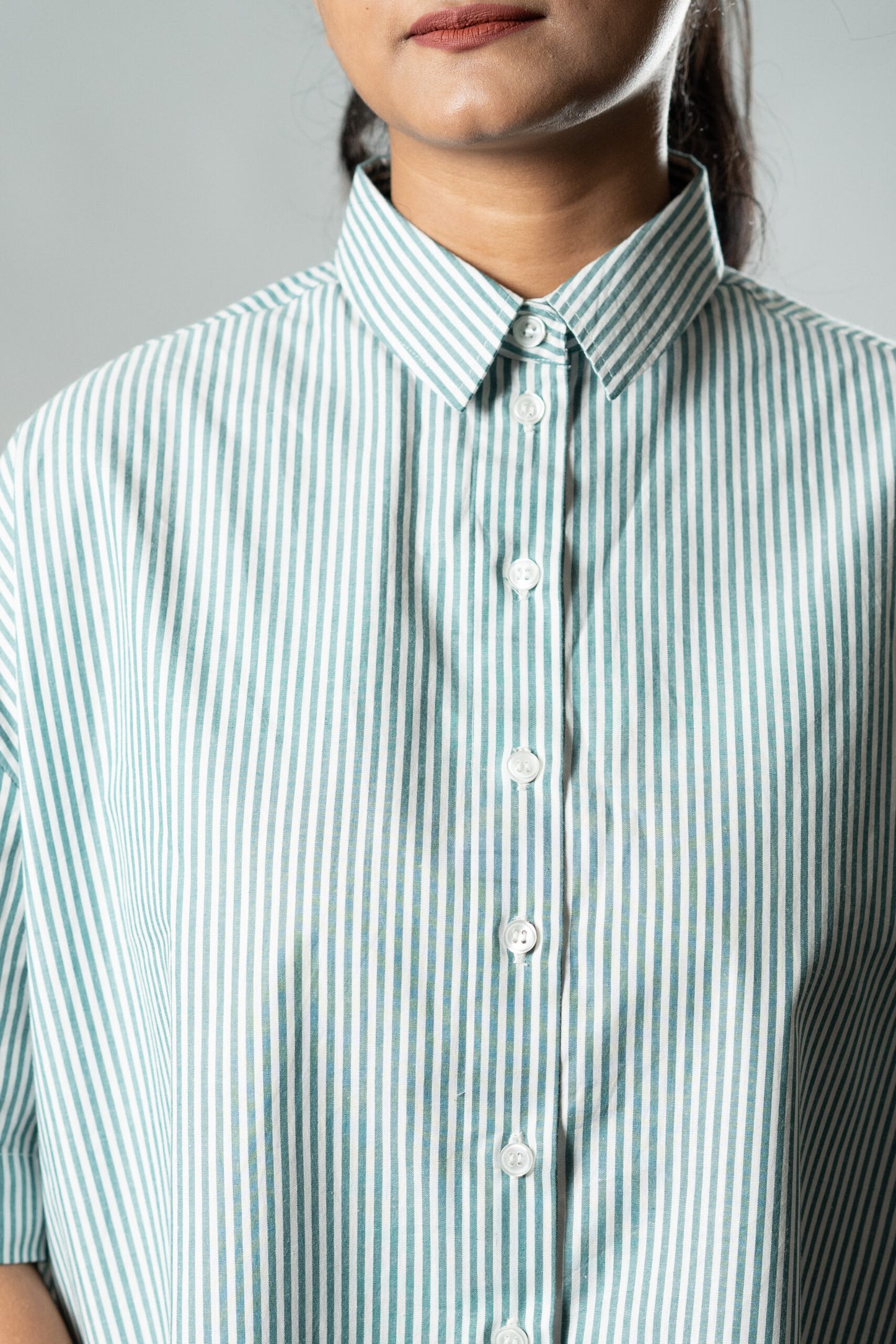 Cropped Oversized Shirts — Mint Green Stripes