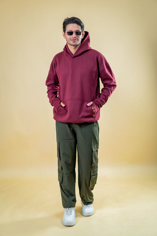 Oversized Drop Shoulder Hoodie: Maroon
