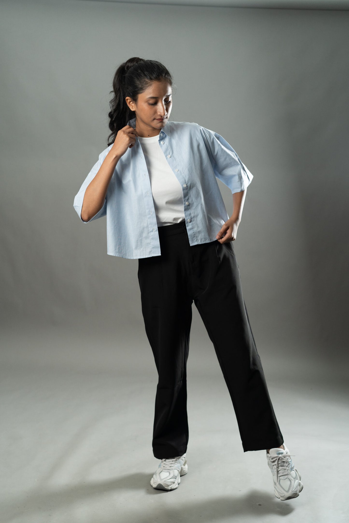 Cropped Oversized Shirts — Baby Blue Stripe