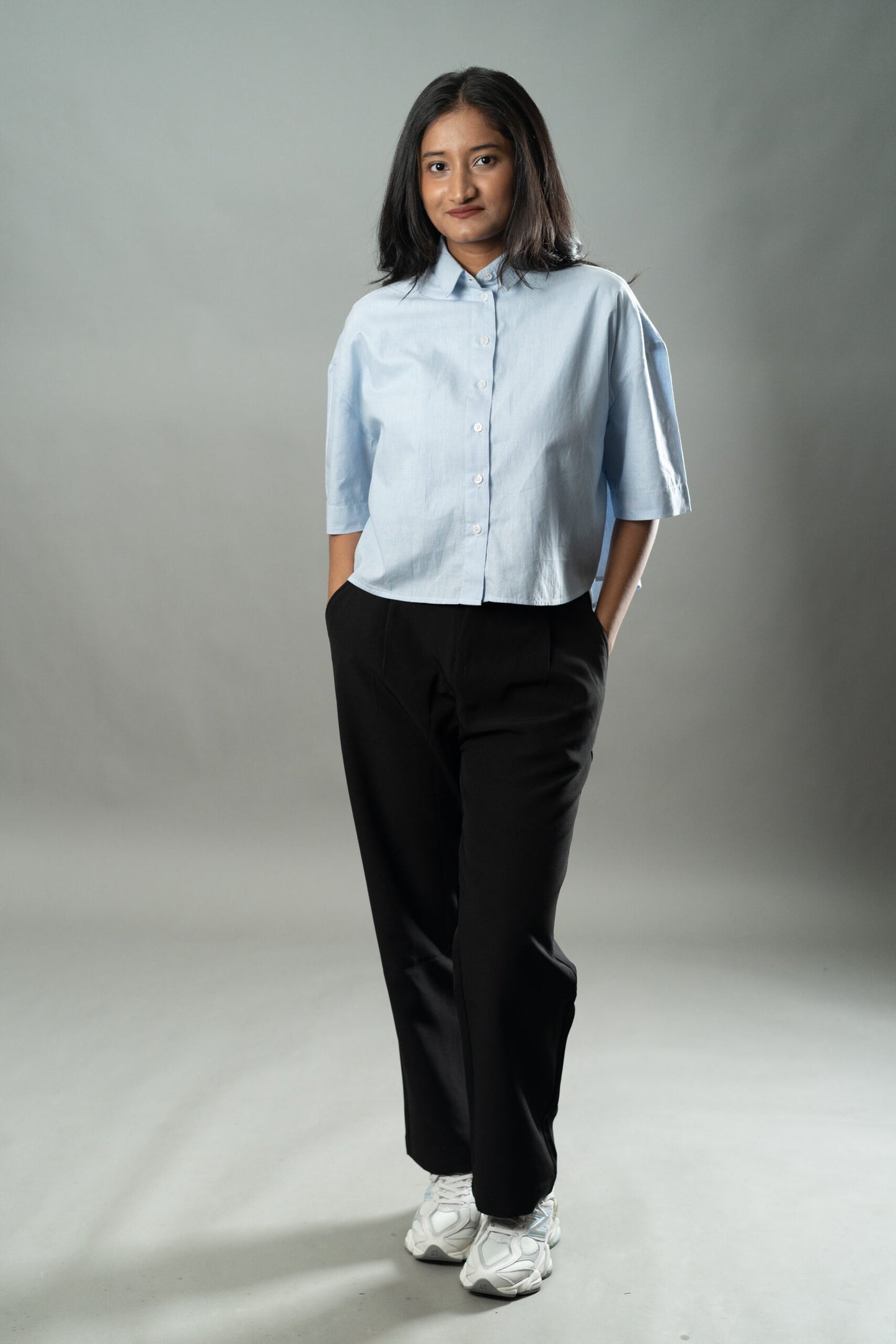 Cropped Oversized Shirts — Baby Blue Stripe