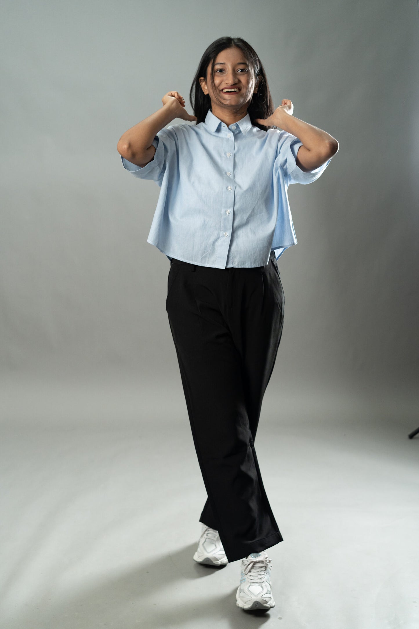 Cropped Oversized Shirts — Baby Blue Stripe