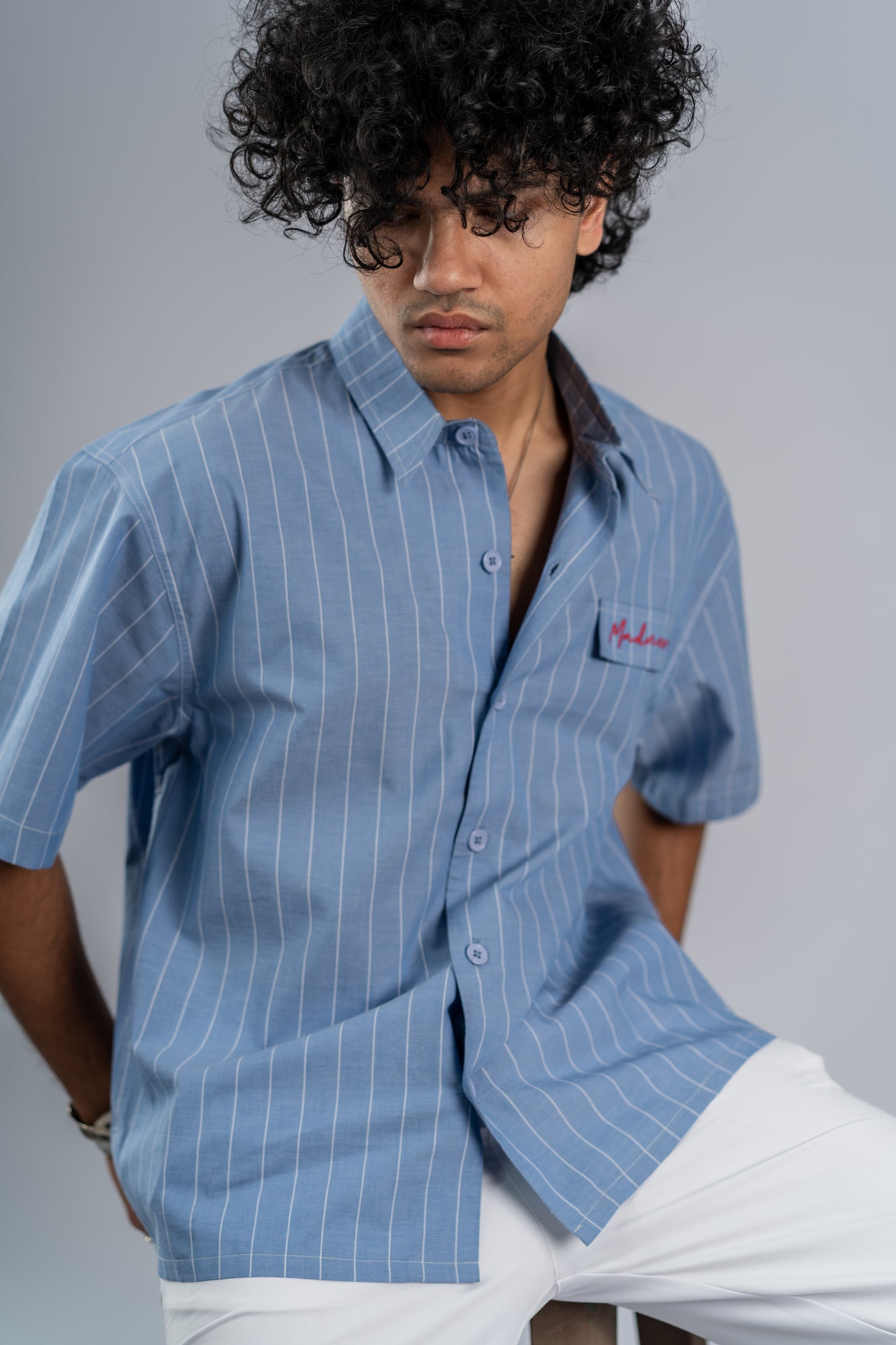 Oversized Pinstripe Shirts - Ocean