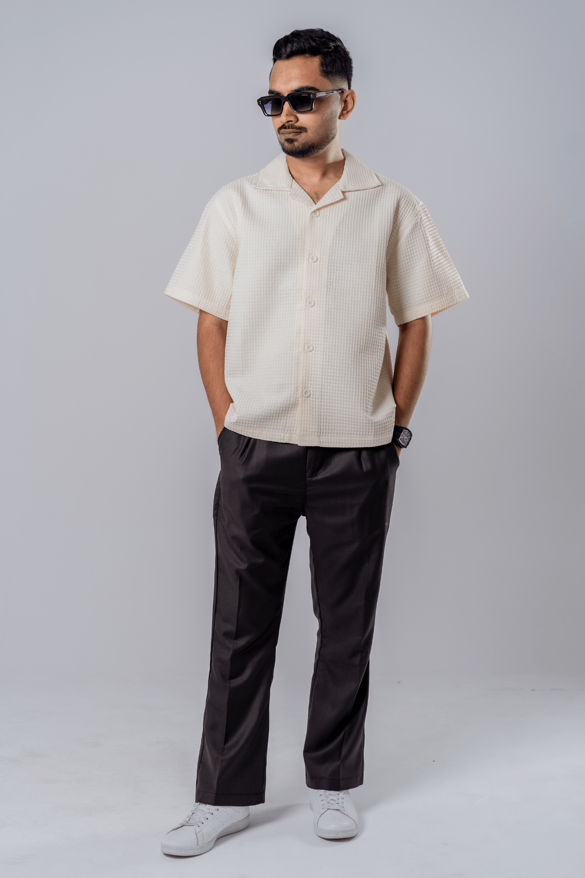 Mad Koffee Box Fit Waffle Shirt - Off White