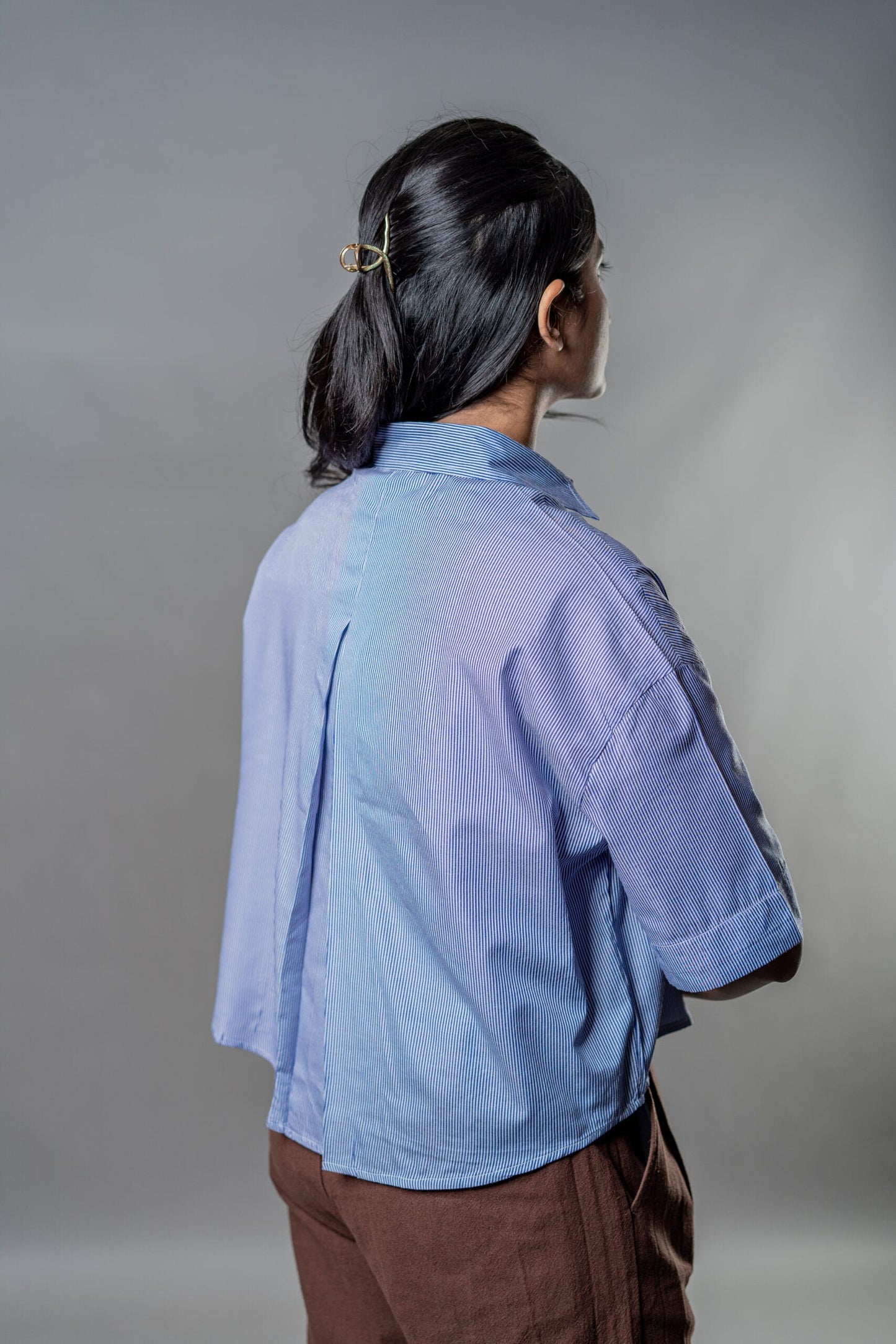 Mad Koffee Cropped Oversized Shirts — Blue Striped