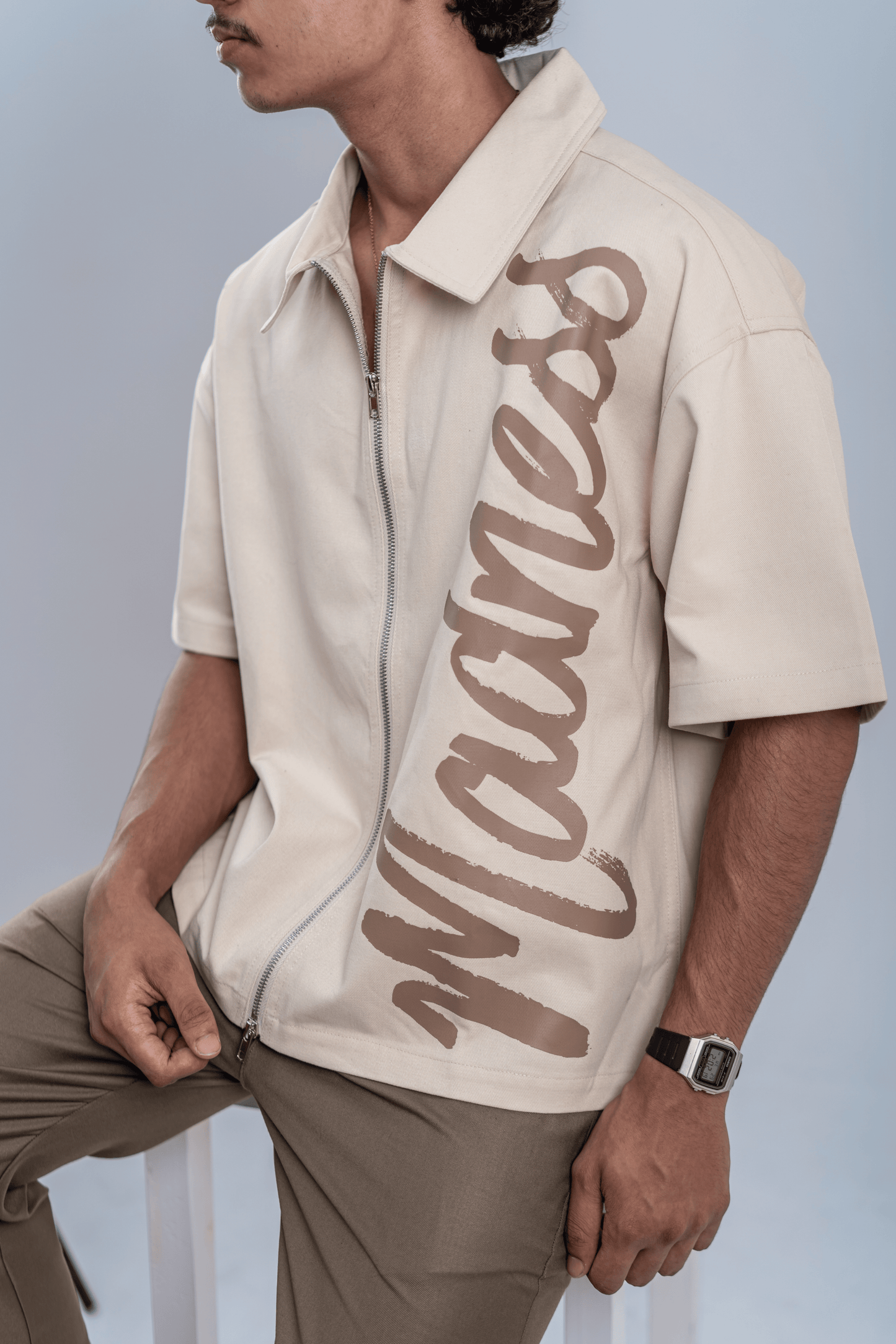 Mad Koffee Double-Zip Boxy Shirt - Oatmeal