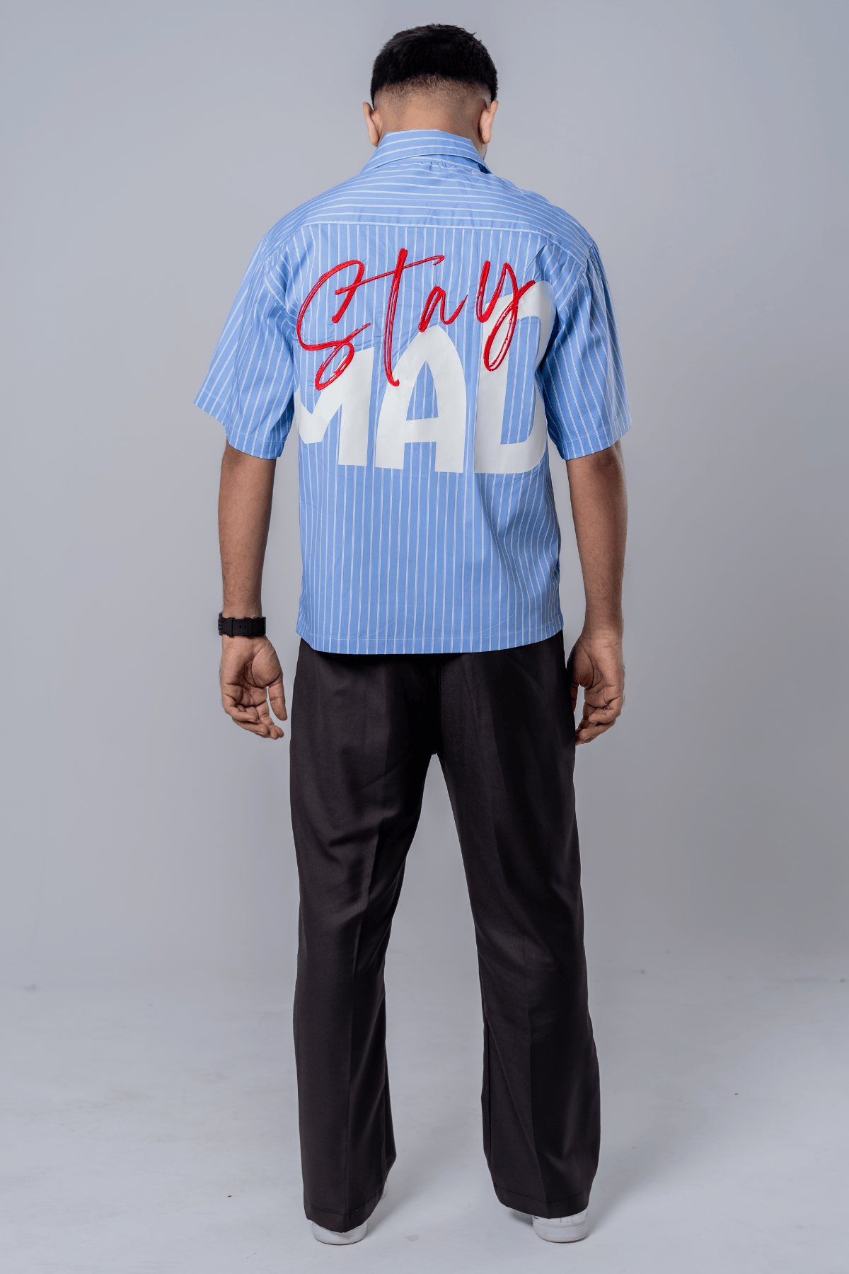 Mad Koffee Embroidery Blue Stripe Shirt – Stay Mad