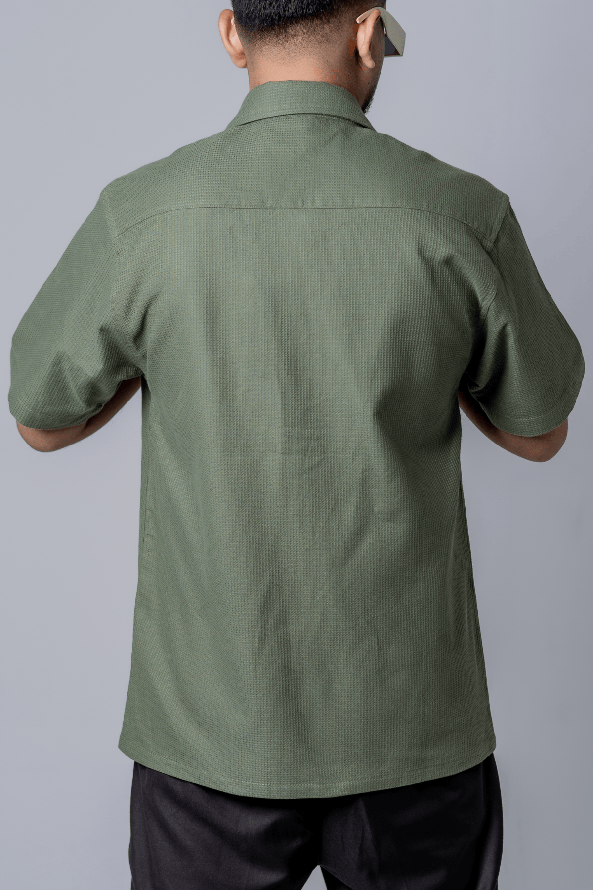 Mad Koffee Floral Patch Waffle Shirt- Olive Green