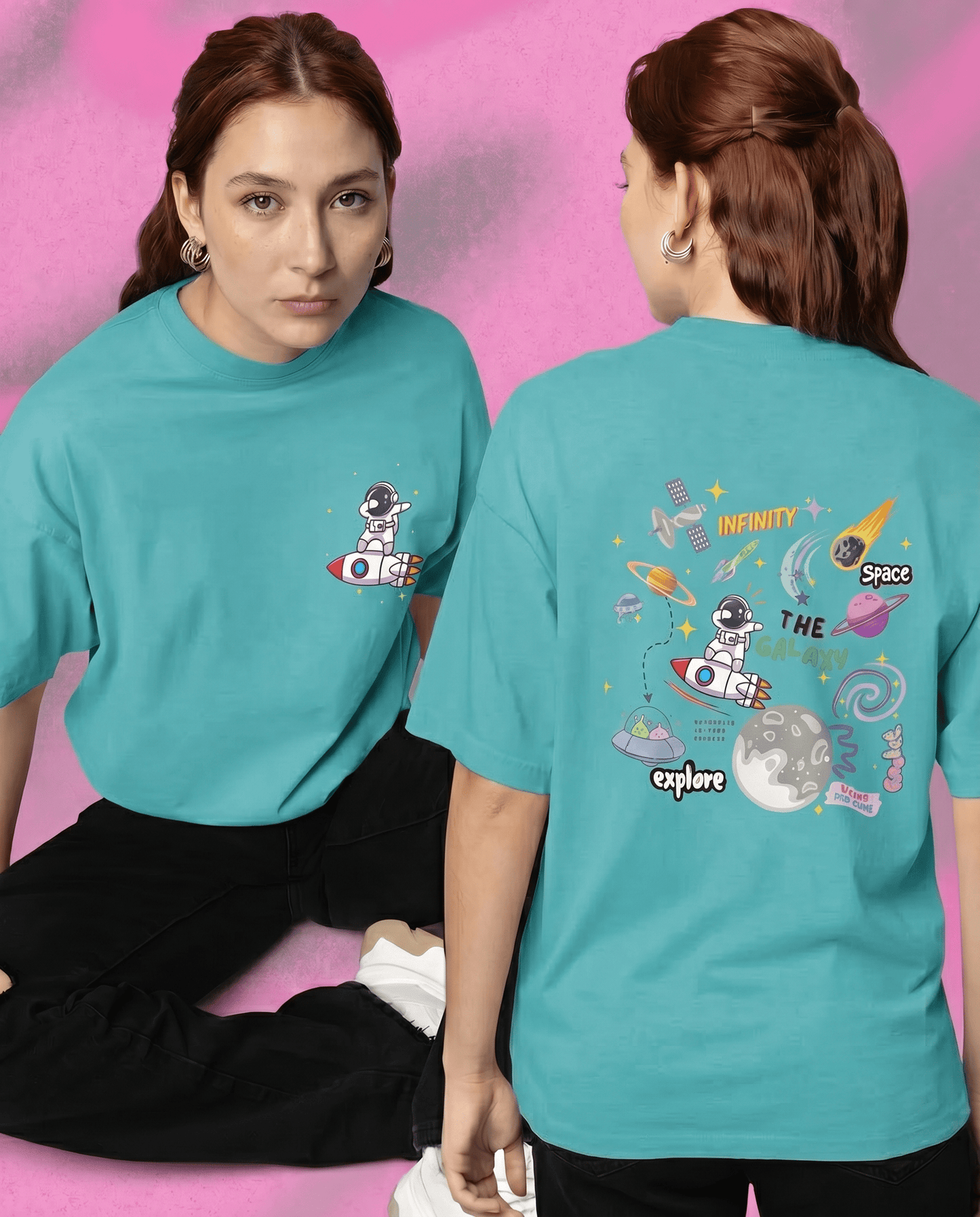 Mad Koffee Pastel Green / 2XL Infinity - Printed Oversized Drop Shoulder T-shirt
