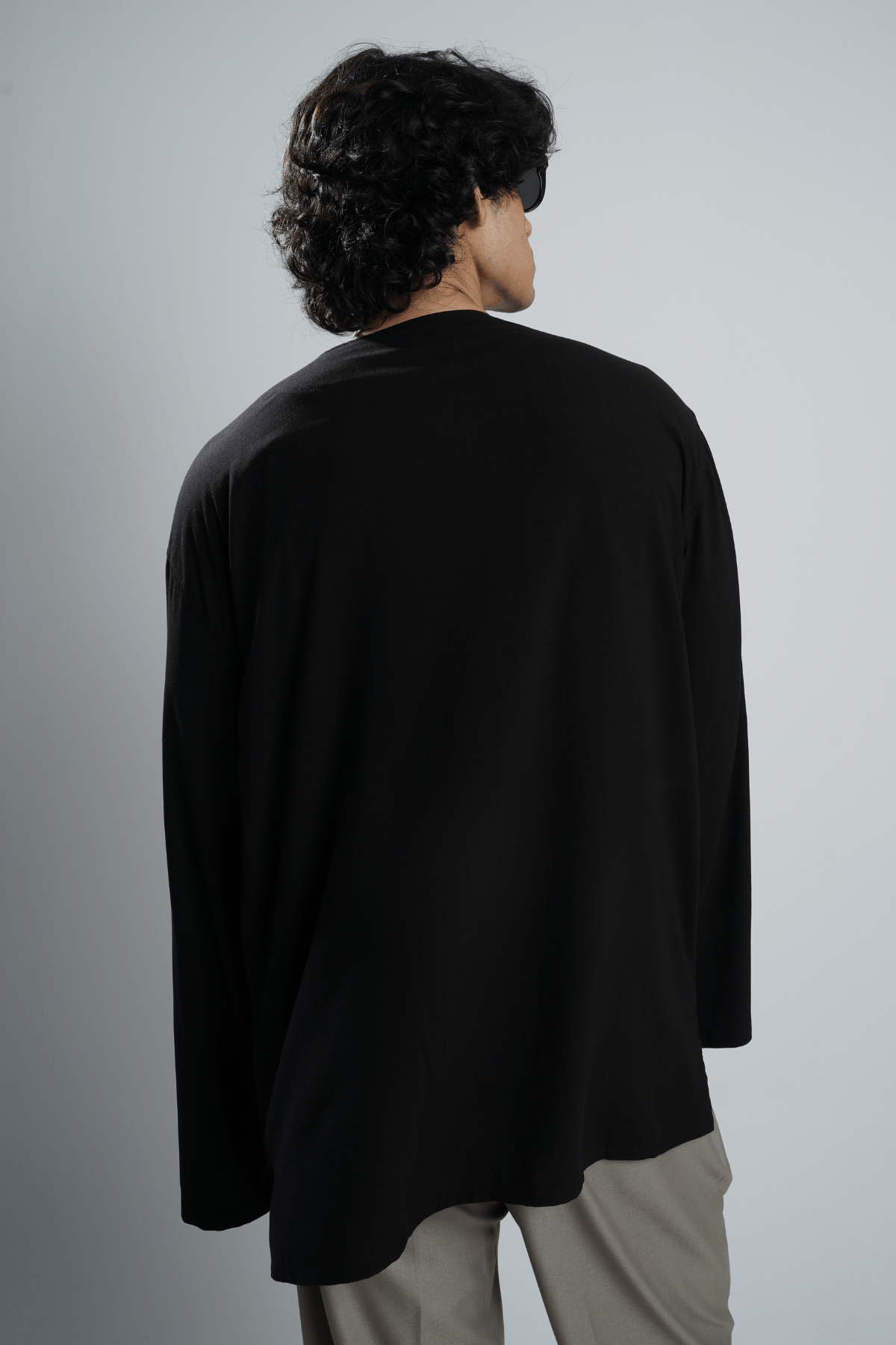 Mad Koffee Oversized Collarless Shirt with Flared sleeves - Black