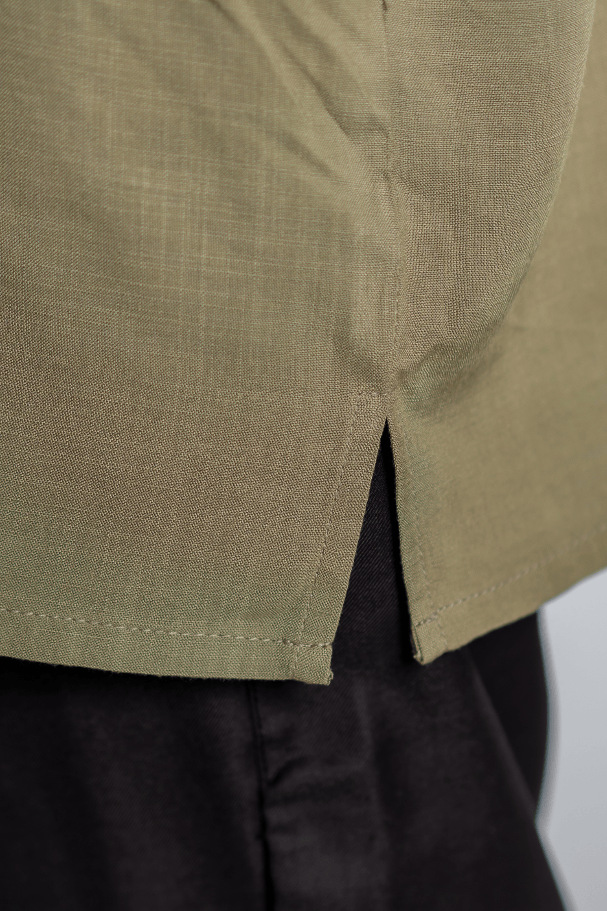 Mad Koffee Oversized Collarless Shirt with Flared sleeves -Olive Green