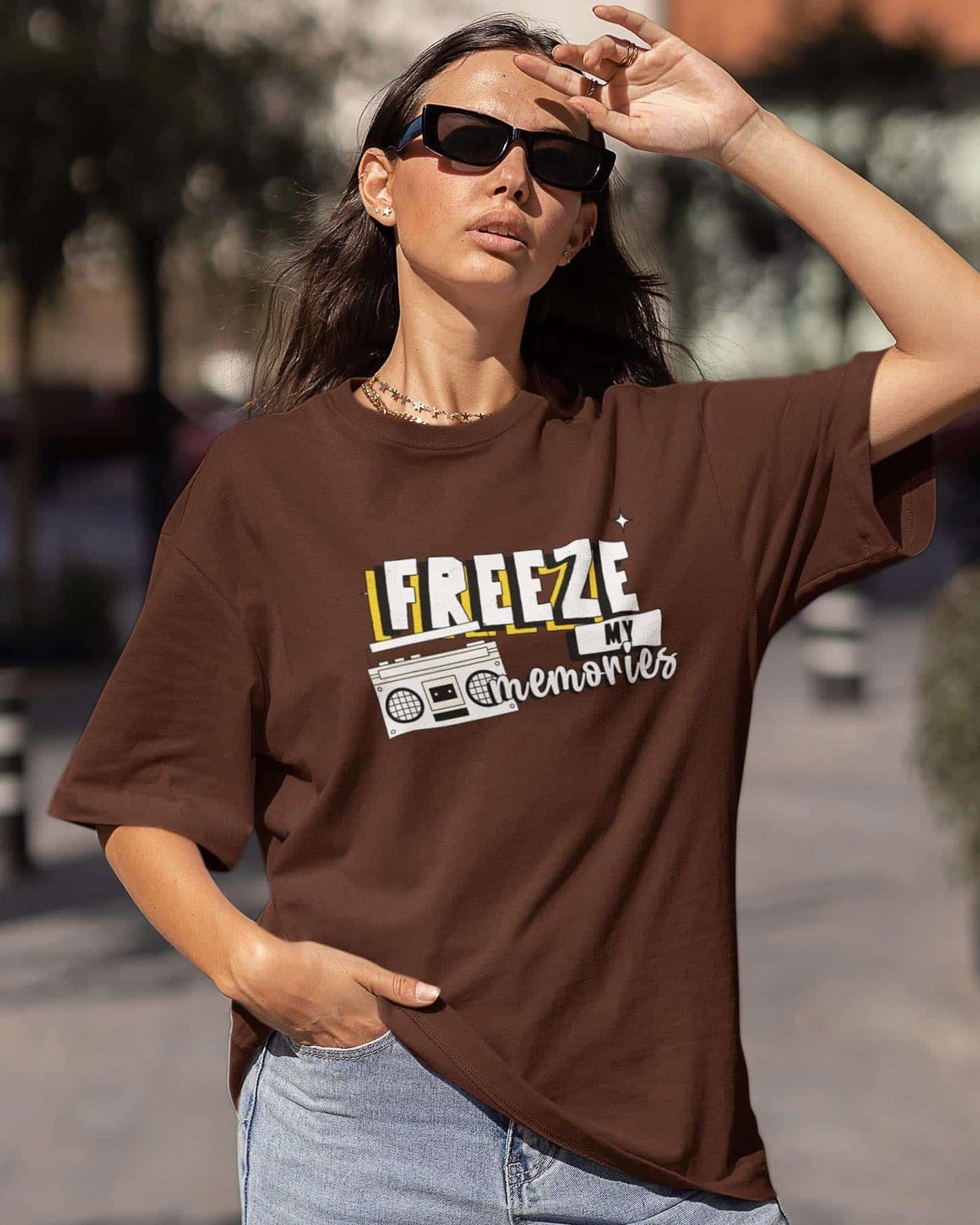 Mad Koffee Oversized T-shirts Freeze My Memories - Printed Oversized Drop Shoulder T-shirt