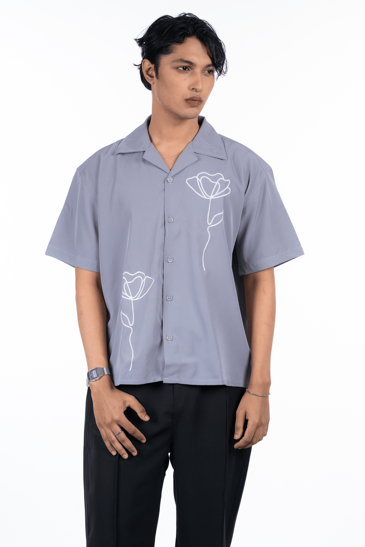 Mad Koffee Shirts M Embroidery Cuban Shirts — Grey