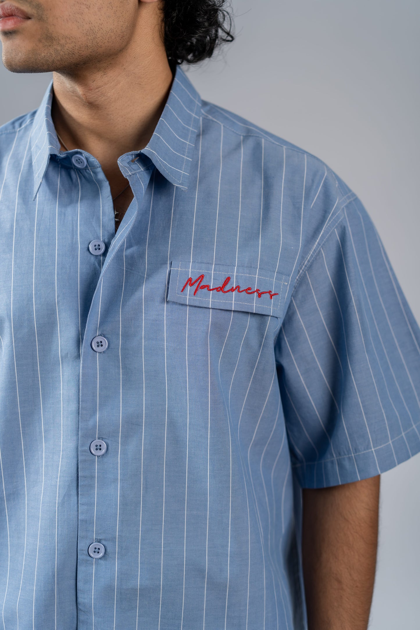 Mad Koffee Shirts Oversized Pinstripe Shirts - Ocean