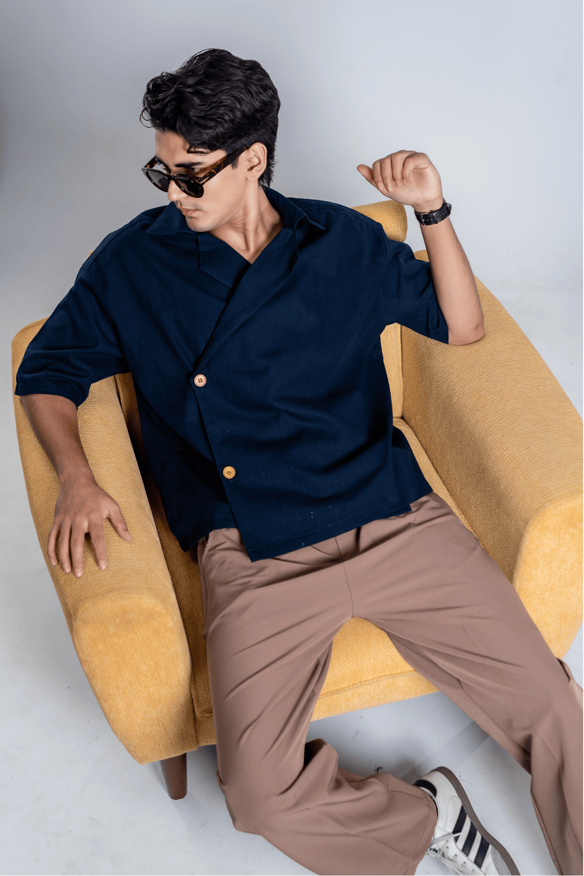 Mad Koffee Shirts Remi Cotton Open Collar Shirt - Blueberry Jam