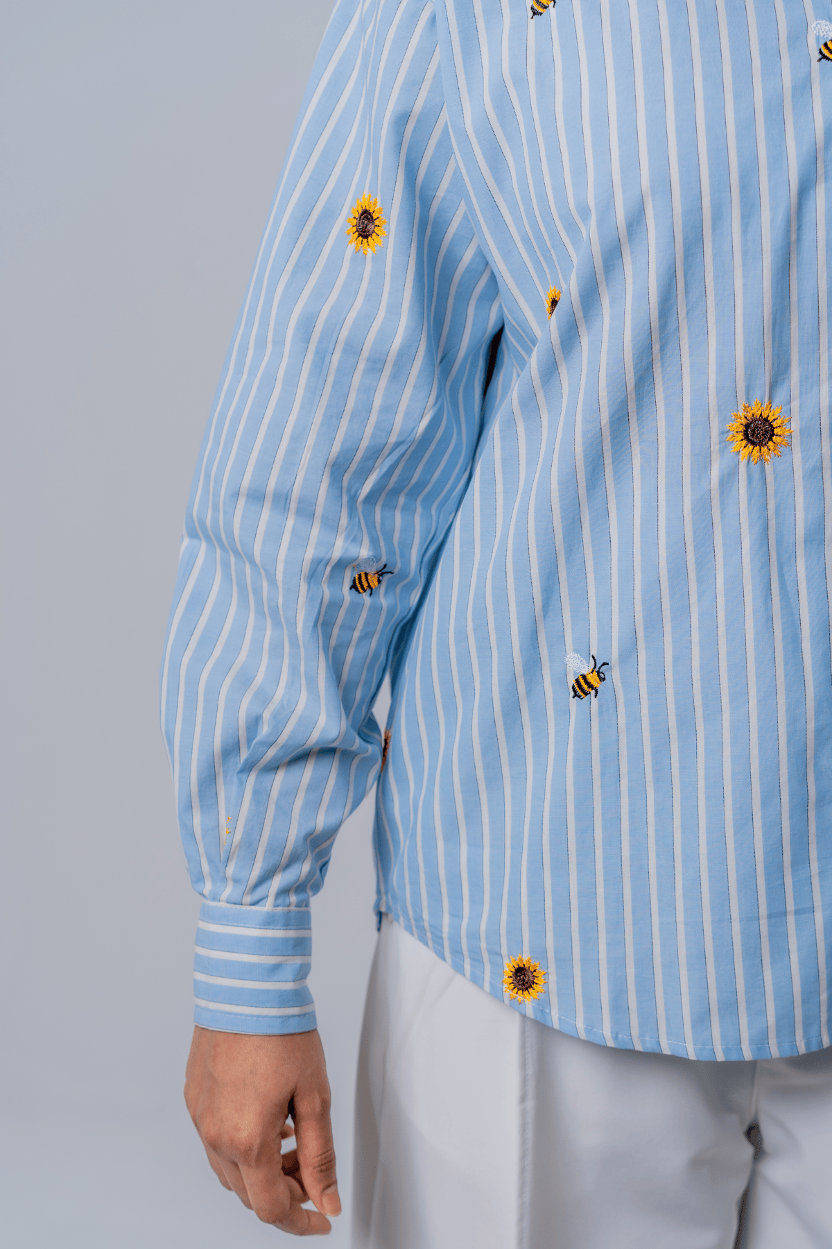 Mad Koffee The Bumblebee & Sunflower Embroidered Striped Shirt
