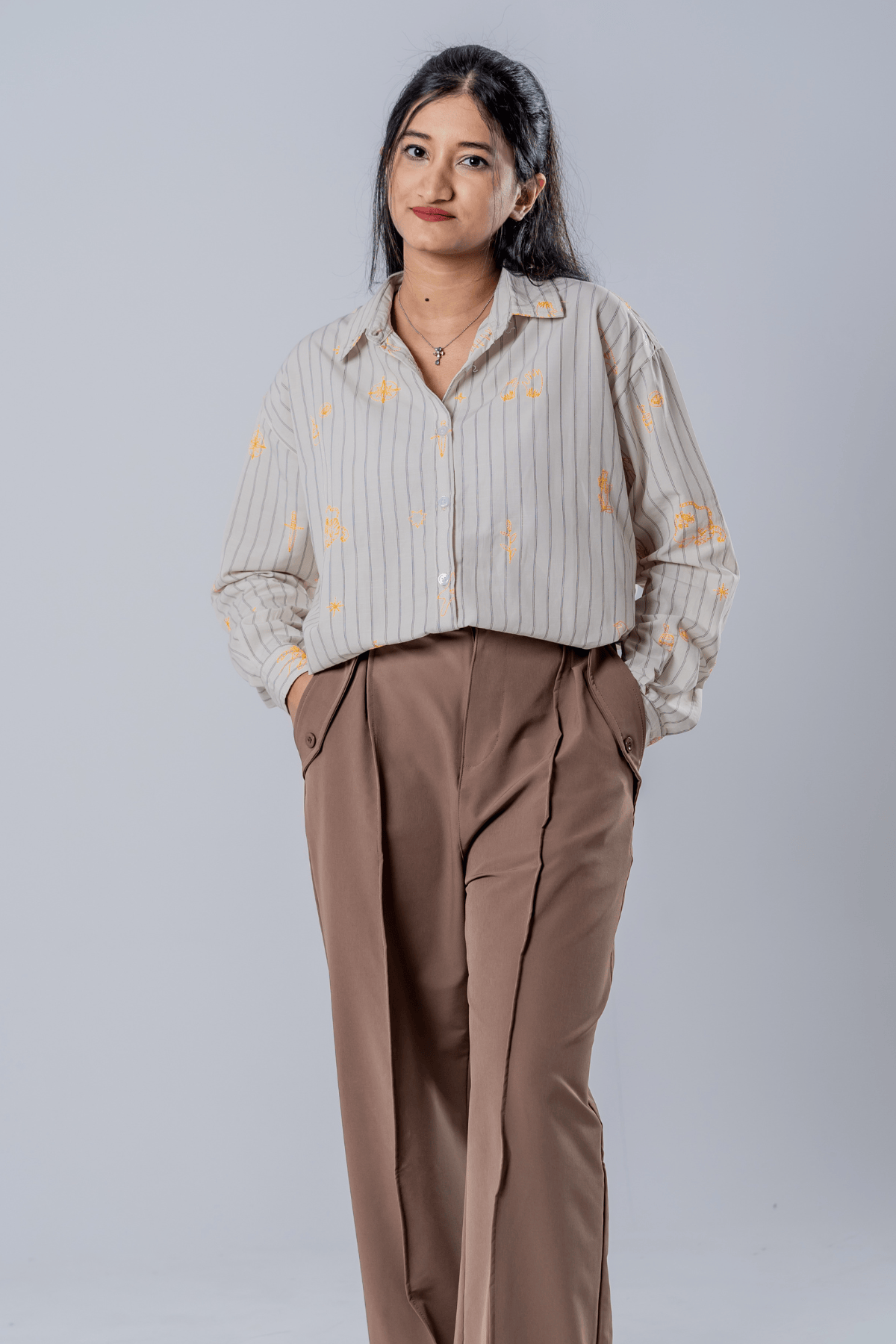 Mad Koffee The Cartographer Embroidered Striped Shirt