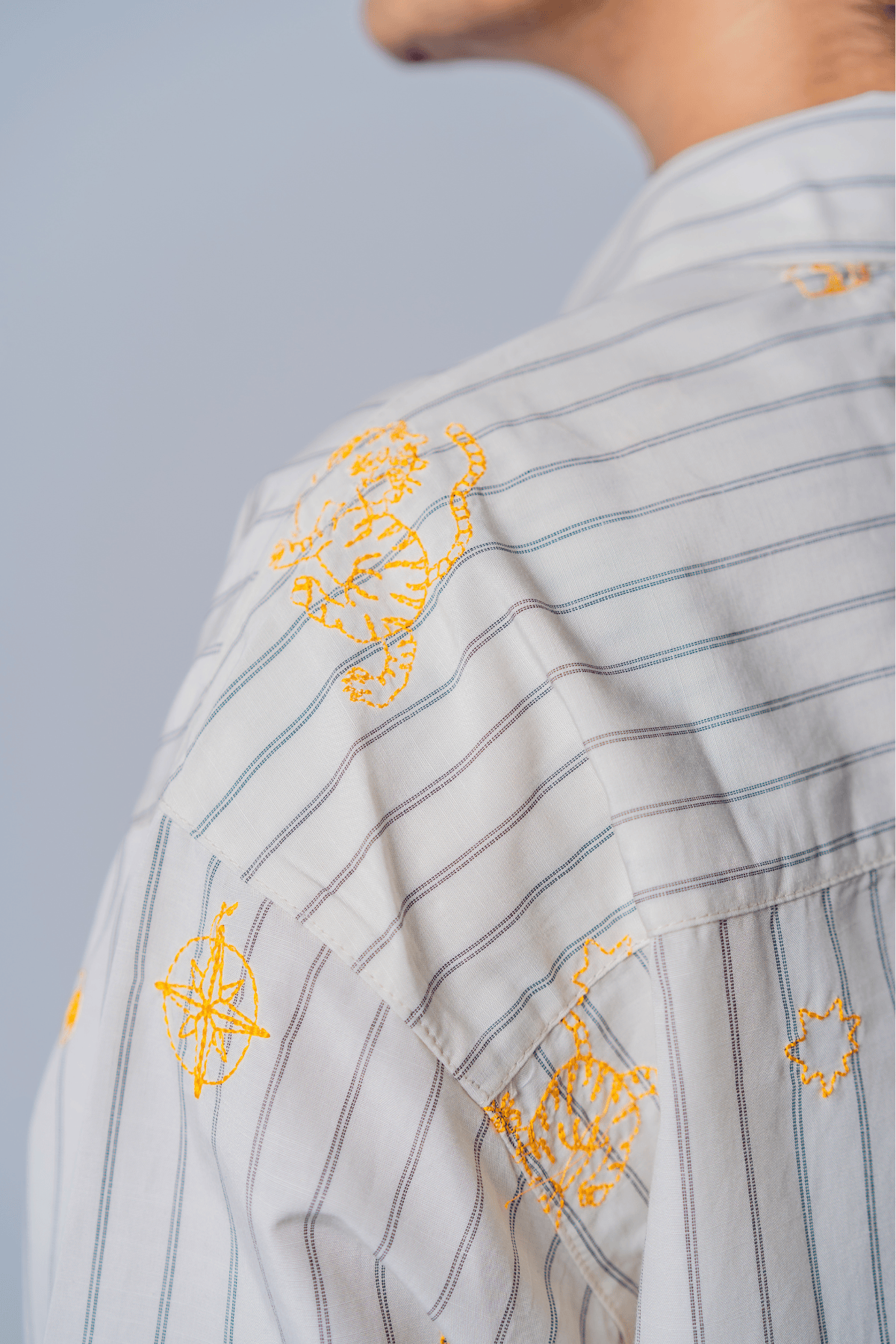 Mad Koffee The Cartographer Embroidered Striped Shirt