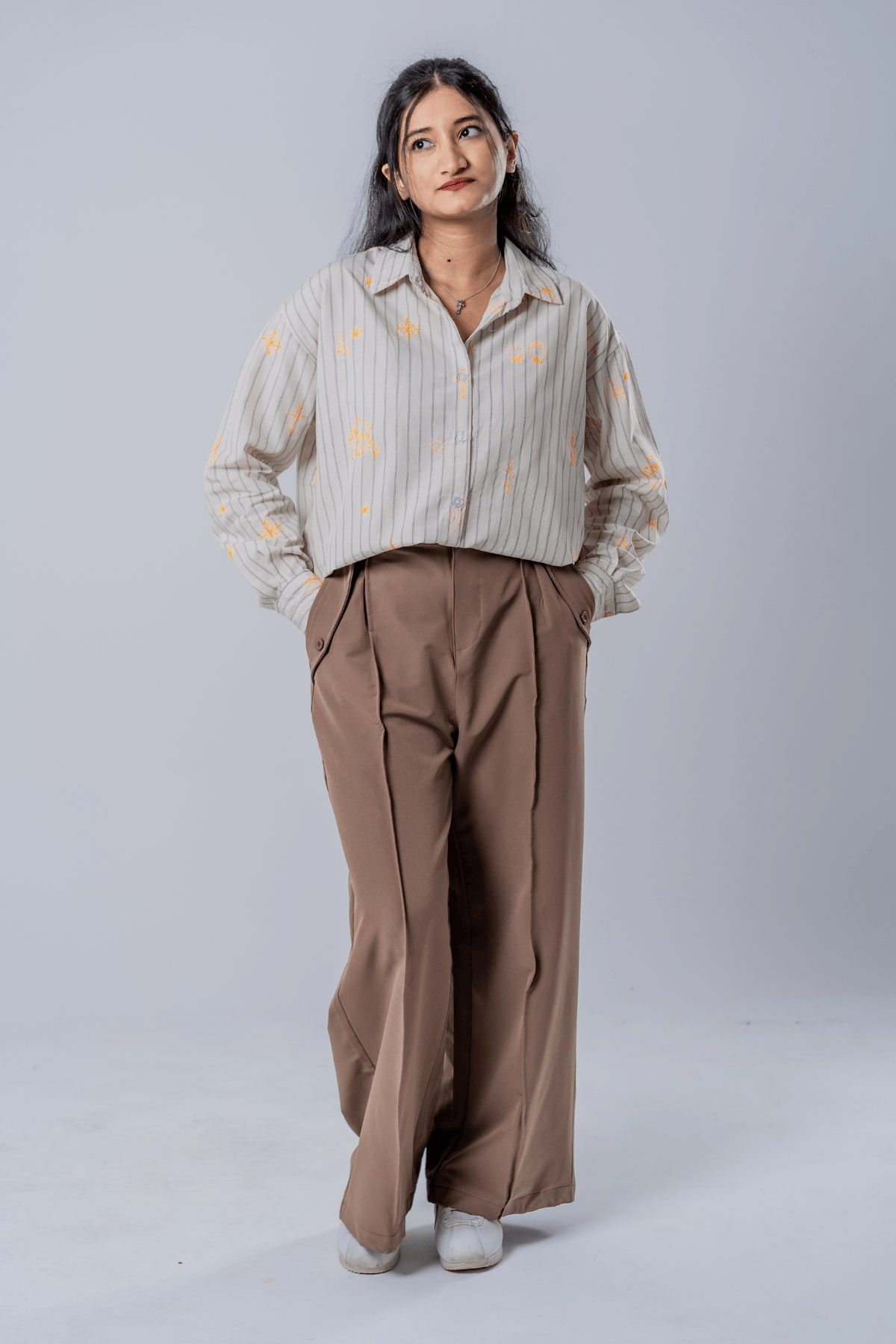 Mad Koffee The Cartographer Embroidered Striped Shirt