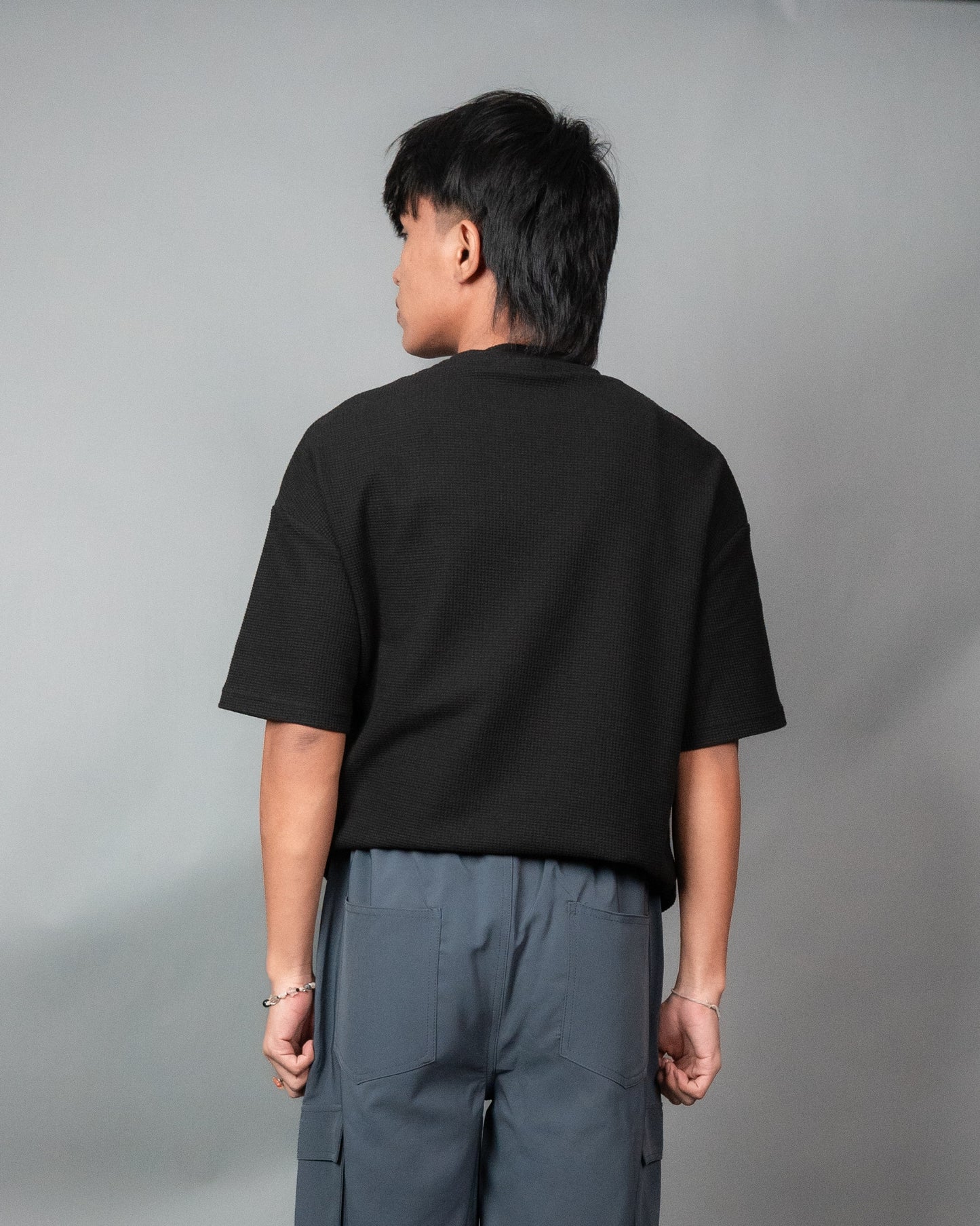 Mad Koffee Waffle Round Neck T-shirt- Black