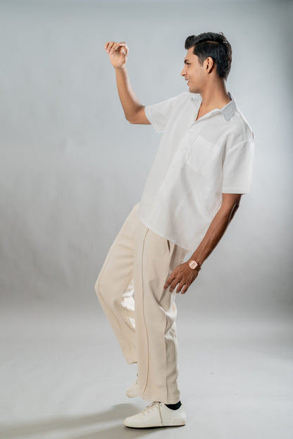 Linen Box Fit Oversized Half Sleeve Shirt — White