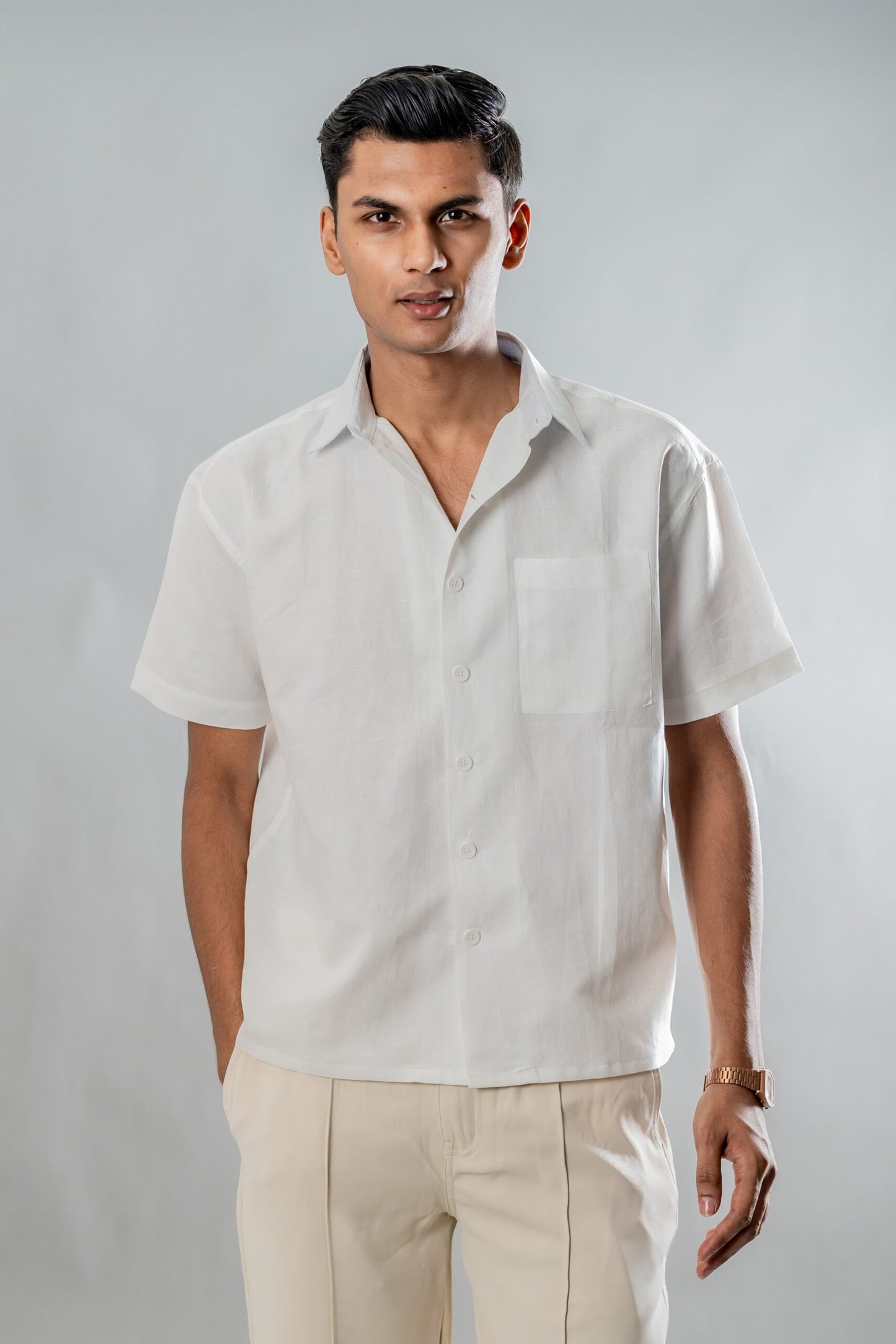 Linen Box Fit Oversized Half Sleeve Shirt — White